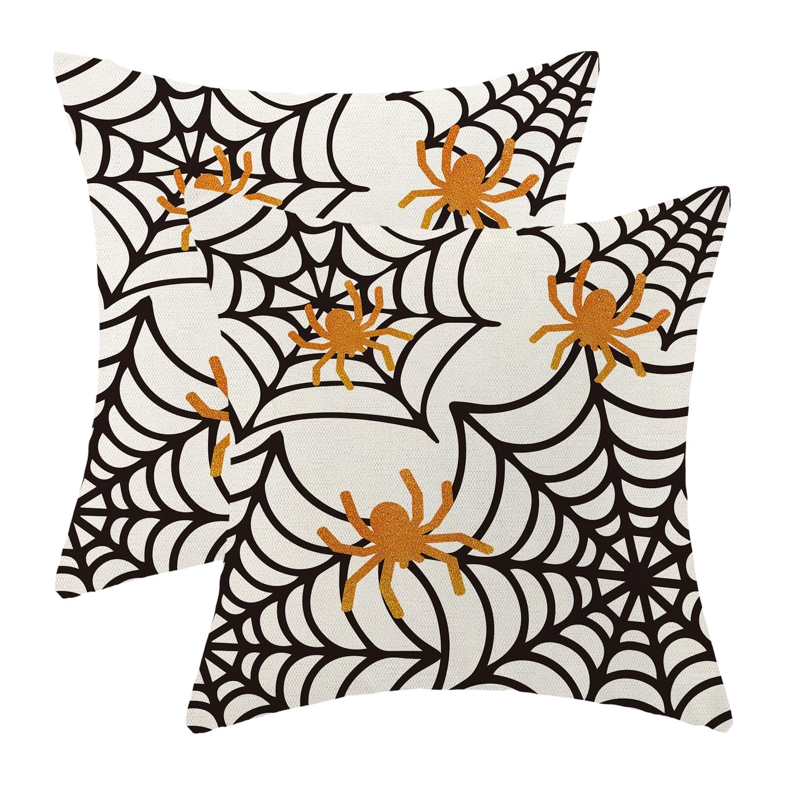 Spider Web Throw Pillow Covers 16x16 Inch Set of 2 - Halloween Farmhouse Decor, Outdoor Spider Web Cushion Cases for Sofa, Bed, Home & Office - Perfect for Halloween Party Decorations & Cozy Fall Home Decor