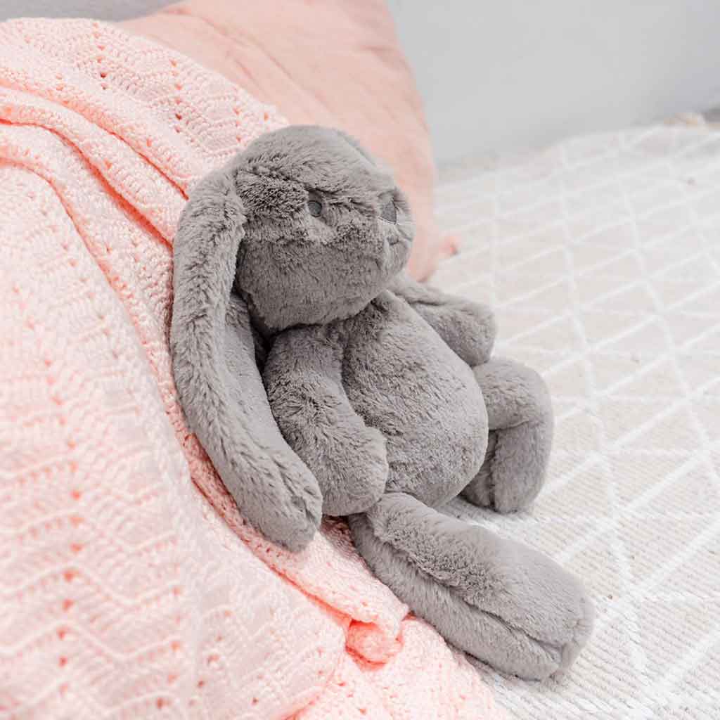 Soft Grey Bunny Huggie Plush Toy - Cute Stuffed Animal for Kids & Adults - Perfect for Gifts, Nursery Decor, and Comforting Cuddles