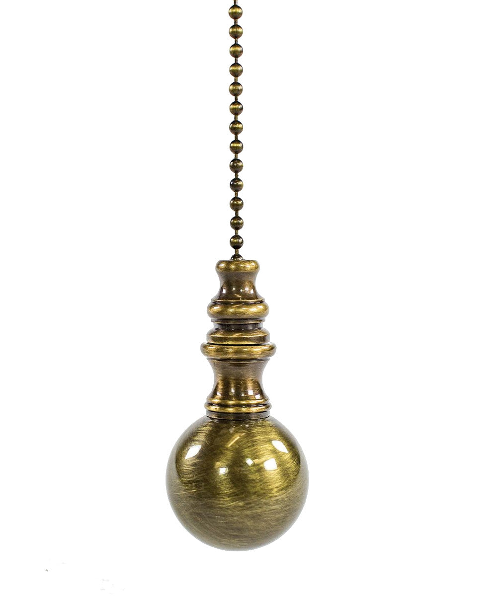 1W Antique Brass Sphere Fan Pull Chain - Vintage Style Ceiling Fan Light Switch Pull - Perfect for Farmhouse, Cottage, and Retro Home Decor
