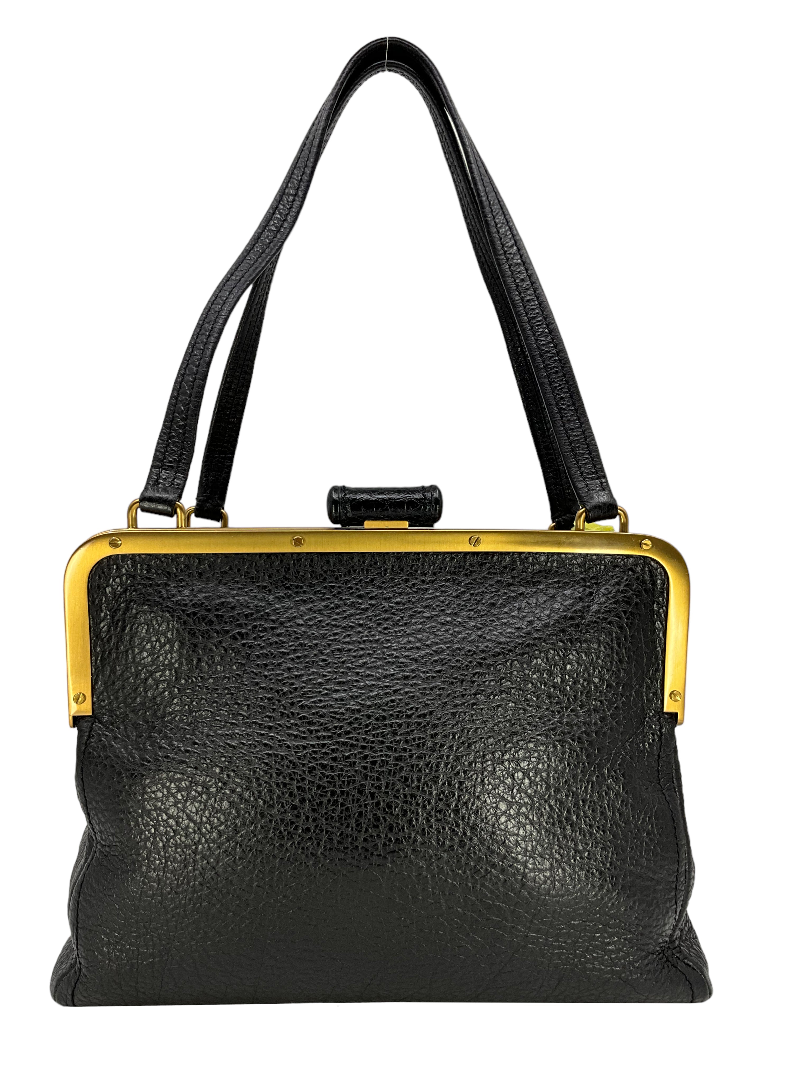 PRADA Cervo Antik Frame Bag - Luxury Leather Handbag for Women, Designer Crossbody Bag with Gold-Tone Hardware | Perfect for Work, Travel & Evening Events