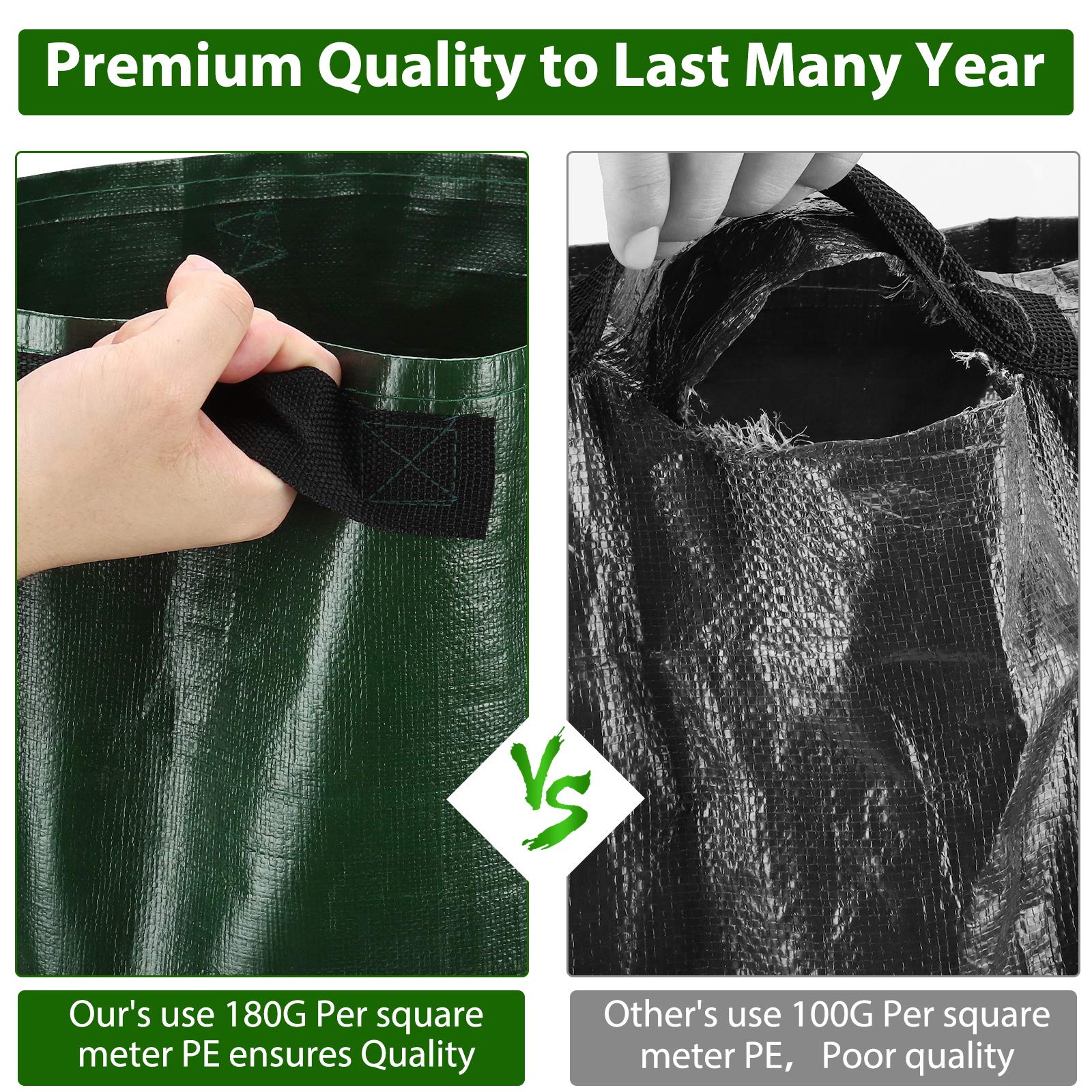 2 Pack 10 Gallon Heavy Duty Aeration Fabric Potato Grow Bags with Flap & Handles - Garden Planters for Potatoes, Onions, Tomatoes, Carrots & Fruits - Perfect for Patio, Balcony & Indoor Gardening (Green)