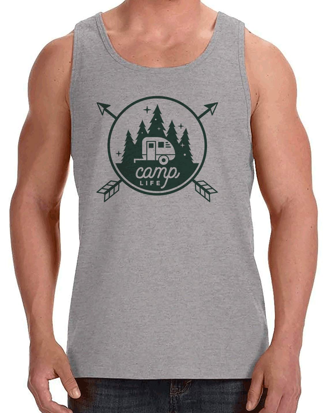 7 ate 9 Apparel Camp Life Tank Top - Soft Breathable Grey Cotton Shirt for Outdoor Adventures, Hiking & Summer Camping