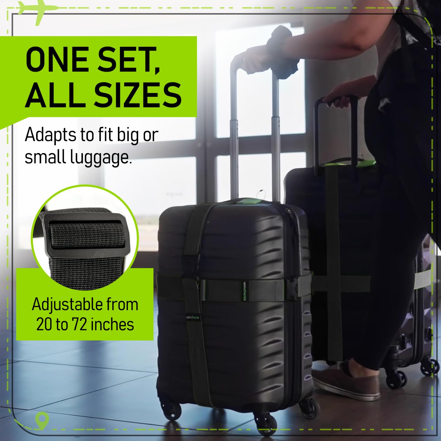 4-Pack TSA-Approved Luggage Straps | Heavy-Duty Adjustable Suitcase Belt Straps for Secure Travel | Durable Buckle Straps for Luggage Wrapping | Perfect for Airplane, Train & Road Trips