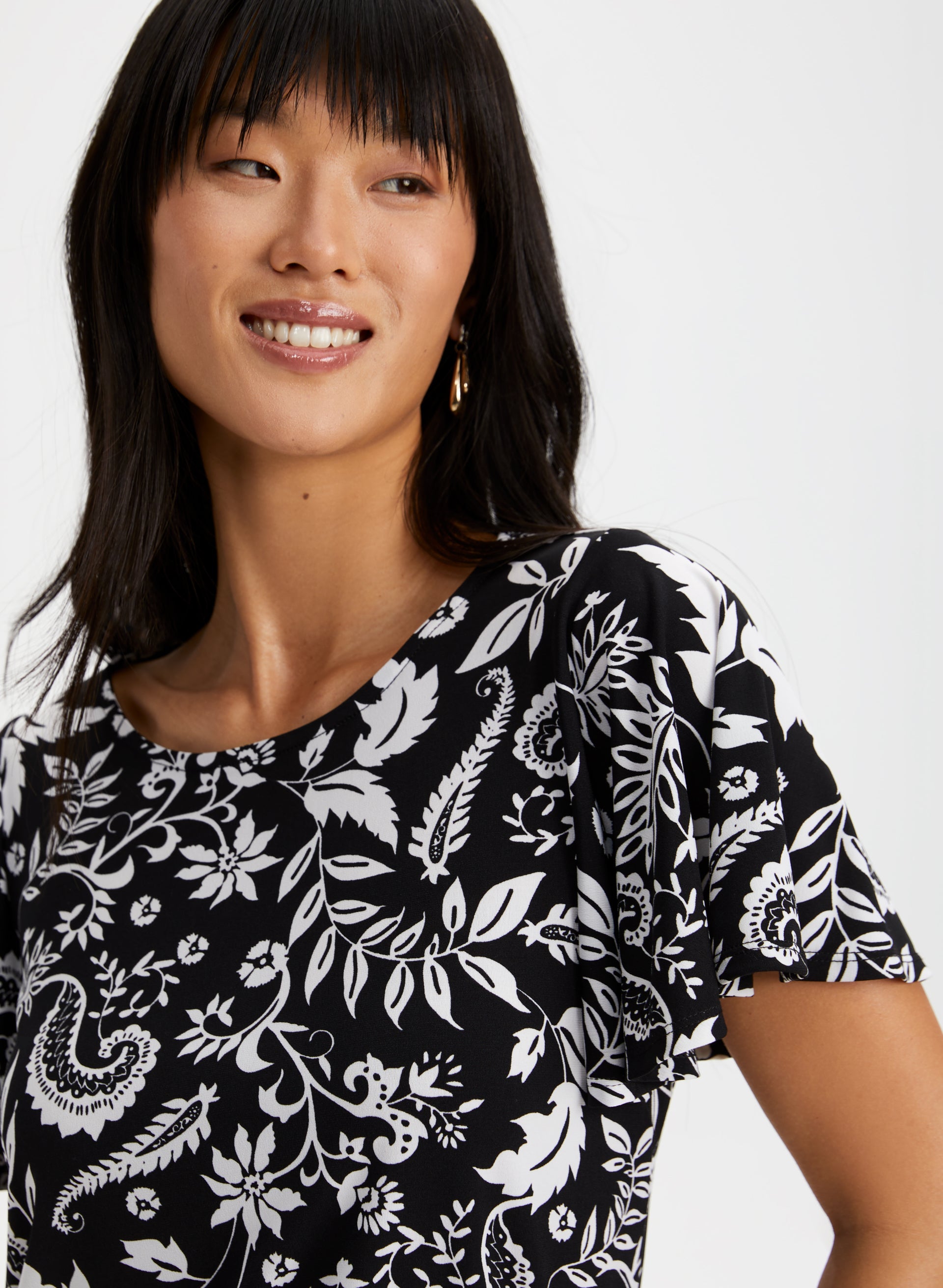 Floral Print Flutter Sleeve Blouse for Women - Summer Boho Chic Tunic Top - Perfect for Beach Vacations, Date Nights & Outdoor Parties