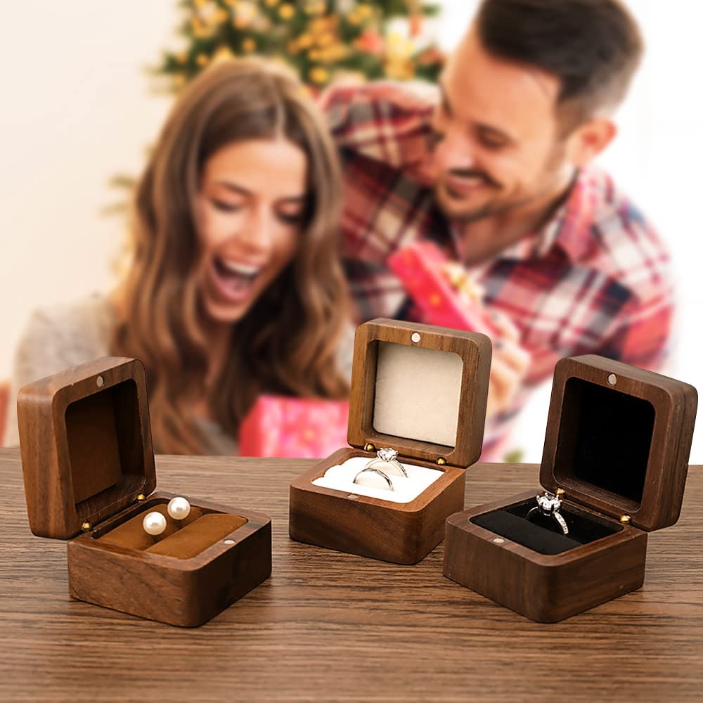 Personalized Engraved Wooden Wedding Ring Box - Custom Square Jewelry Box for Engagement & Wedding Rings - Proposal, Ceremony & Ring Bearer Gift - Perfect for Couples, Anniversaries & Special Occasions
