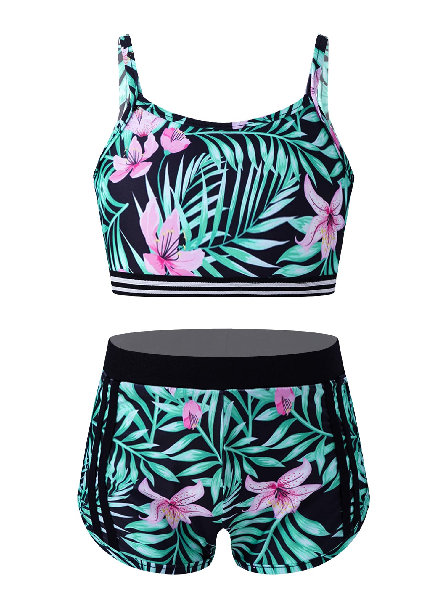 TiaoBug Girls' 2-Piece Swimsuit & Activewear Set - Crop Top & Shorts for Swimming, Dance, Sports, Gym, Yoga & Workout | Perfect for Beach, Pool & Fitness Activities