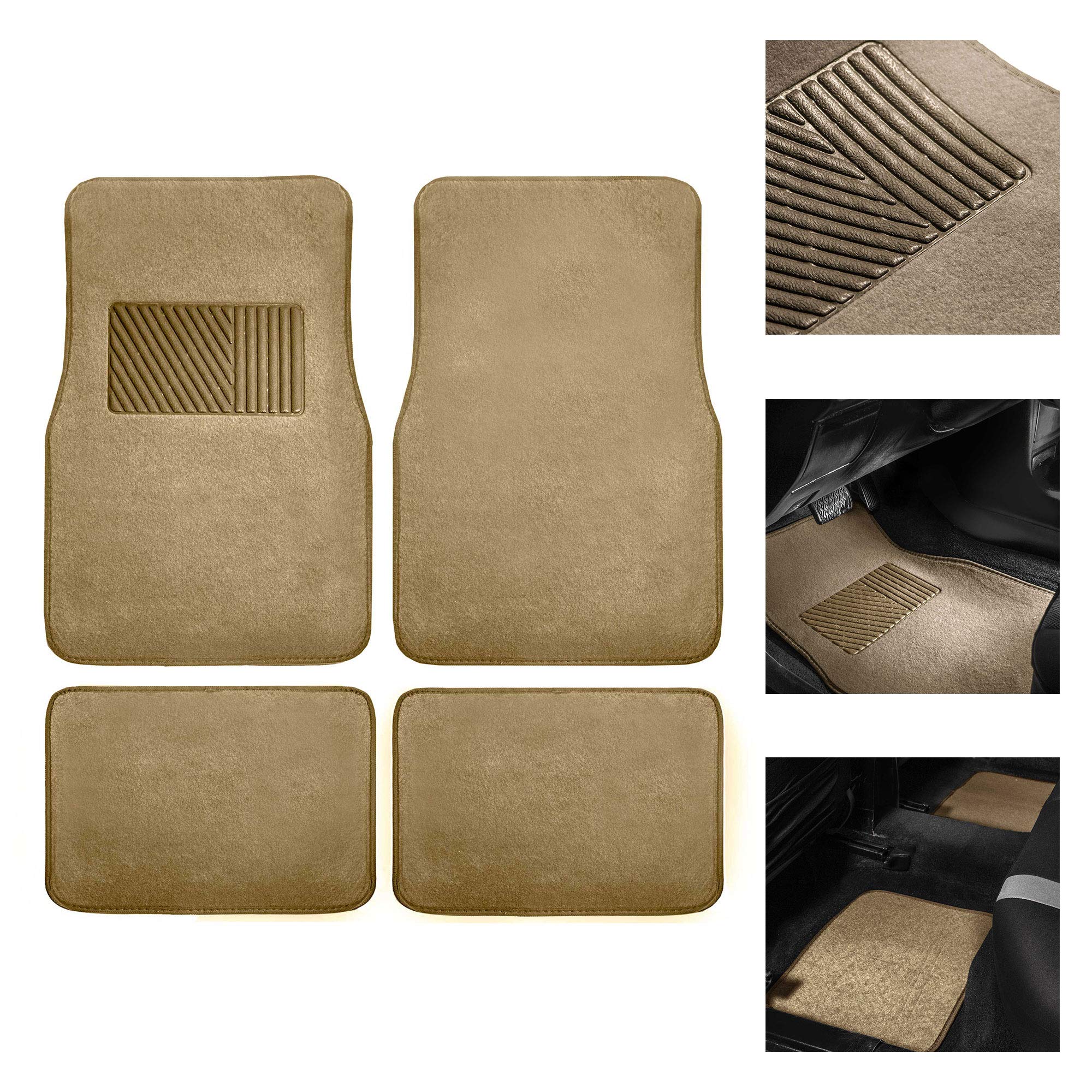 TLH Universal Fit Car Floor Mats with Heel Pad - Non-Slip Beige Auto Carpets for Sedans, SUVs & Trucks - Waterproof & Durable Interior Protection for All-Weather Use