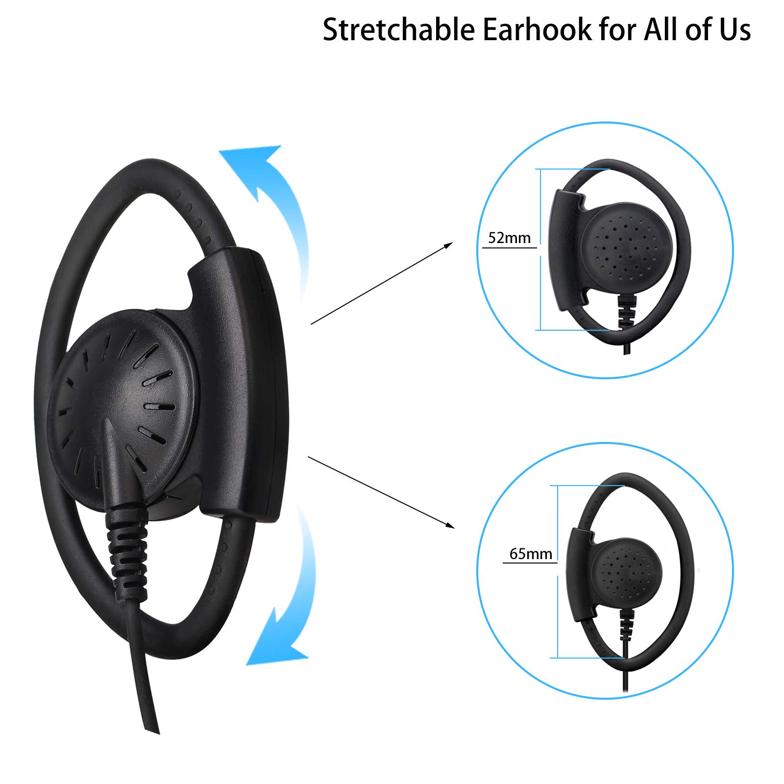 Retevis 6-Pack Two-Way Radio Headset with Microphone - Compatible with RT24, RT27, RT28, RT619, H777, RT22, RT21, Baofeng UV-5RA & 888s Walkie Talkies - Adjustable D-Shaped PTT Headset for Construction, Security, Warehouse & Outdoor Activities