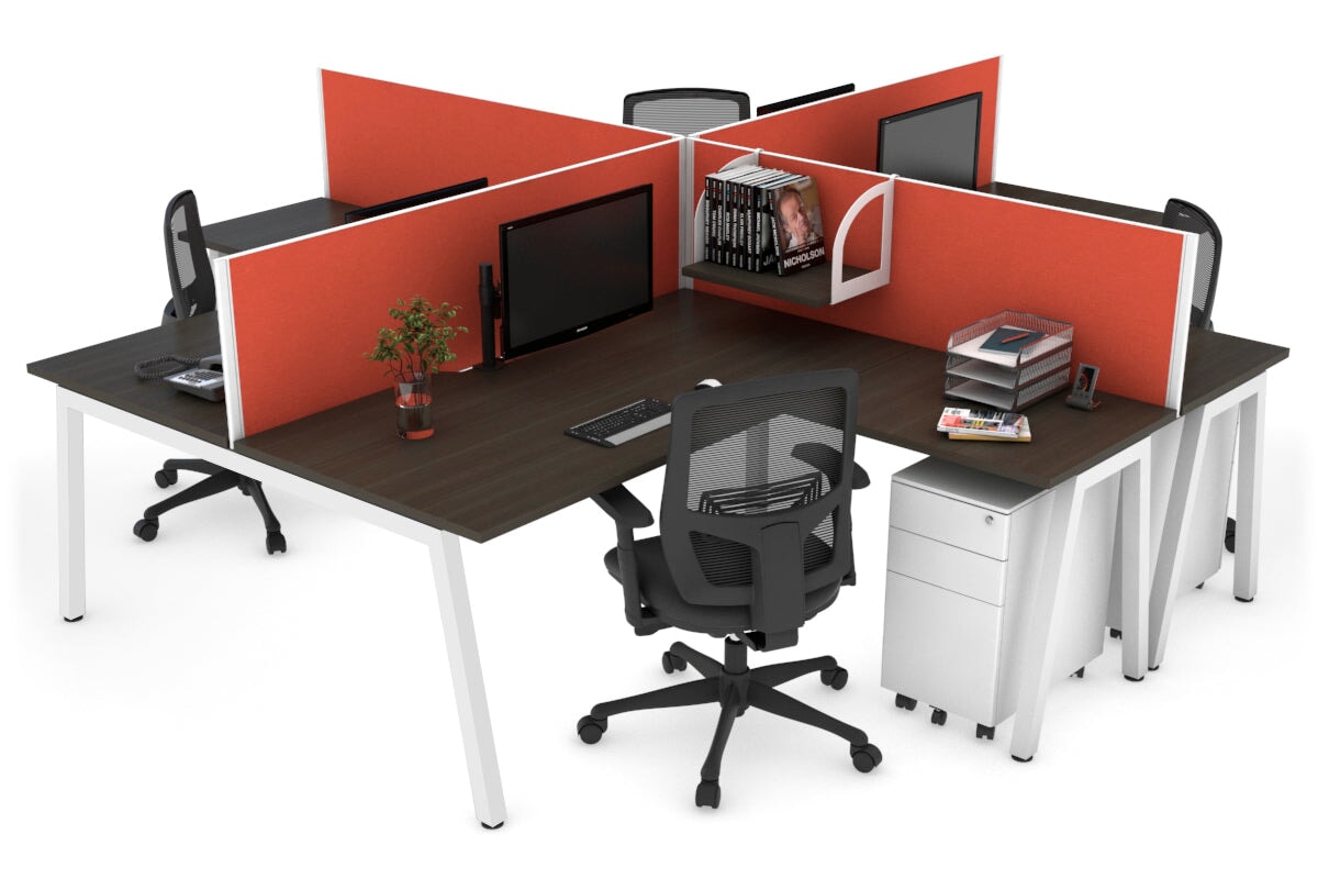 Quadro A Legs 4-Person Corner Workstation Desk - 1600L x 1800W with Cable Management - Modern Office & Home Workspace Solution for Professionals