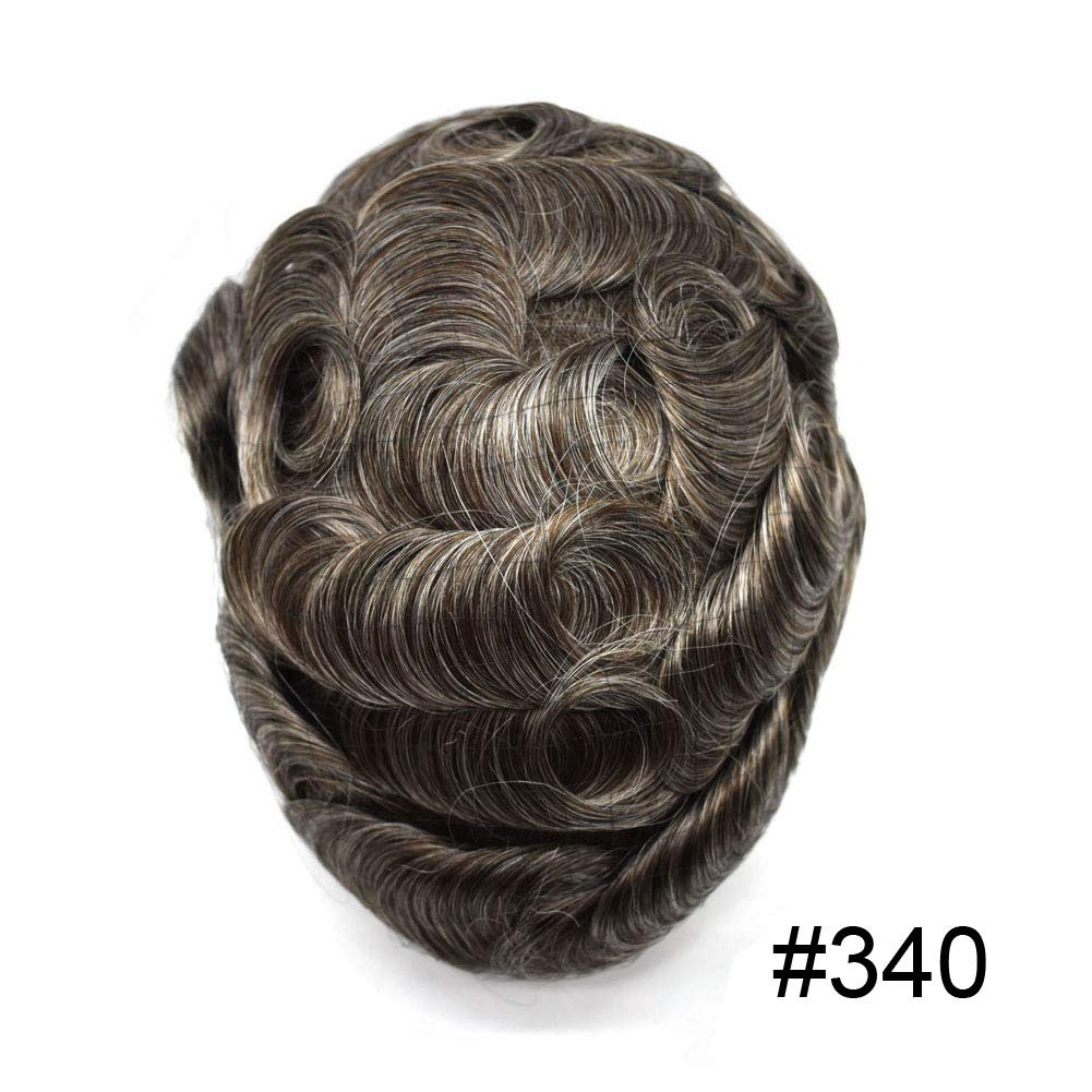 100% European Real Human Hair Swiss Lace Front Toupee for Men - Dark Brown with 40% Gray - 8x10 Inch - Bleached Knots - 100% Density - Natural Looking Hair Replacement System for Thinning Hair & Baldness - Perfect for Daily Wear, Special Occasions & Confidence Boost