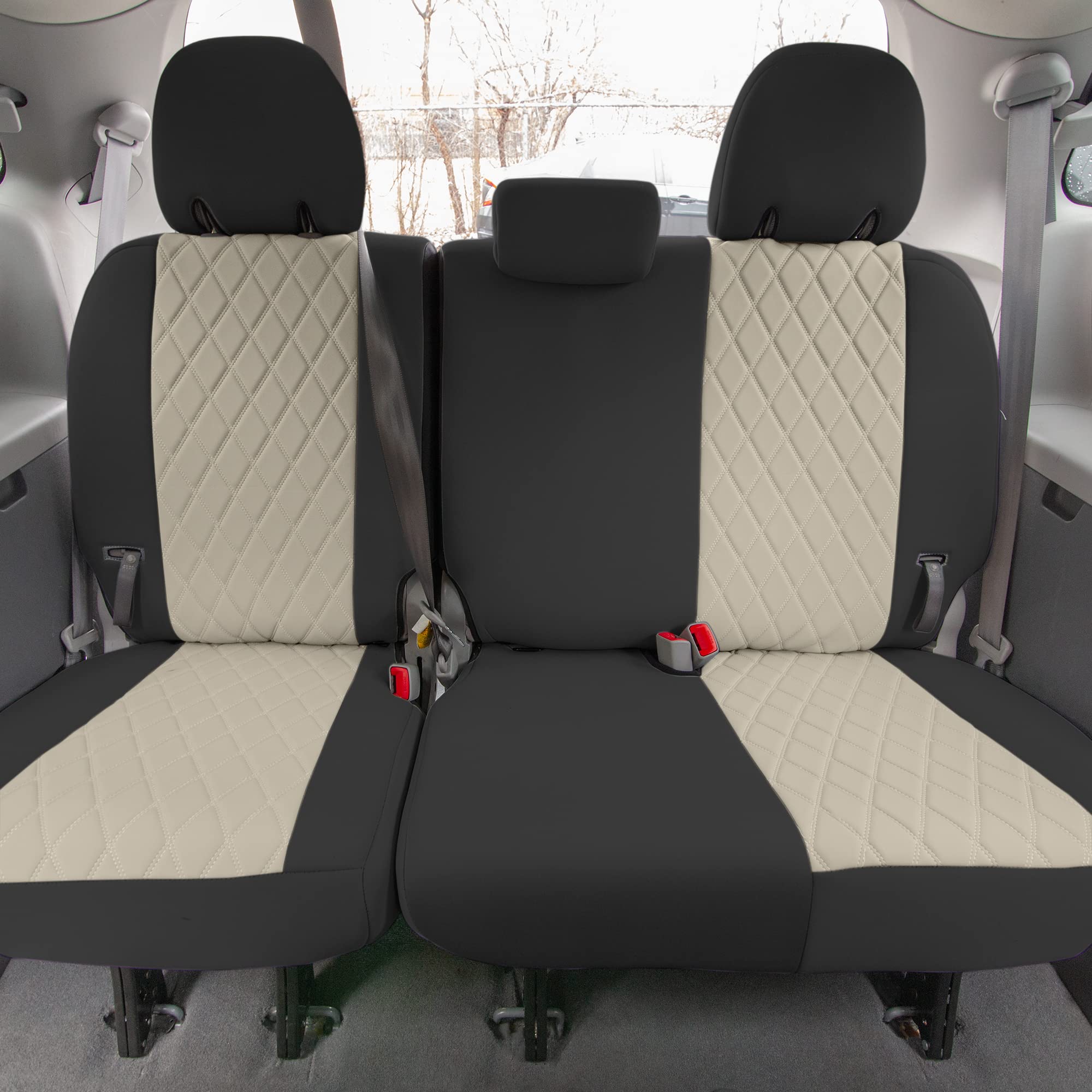 FH Group Custom Fit Car Seat Covers for 2011-2020 Toyota Sienna 7 Passenger - Waterproof & Washable Neoprene Seat Cover Full Set in Beige | Perfect for Family Road Trips, Daily Commutes & Pet Protection