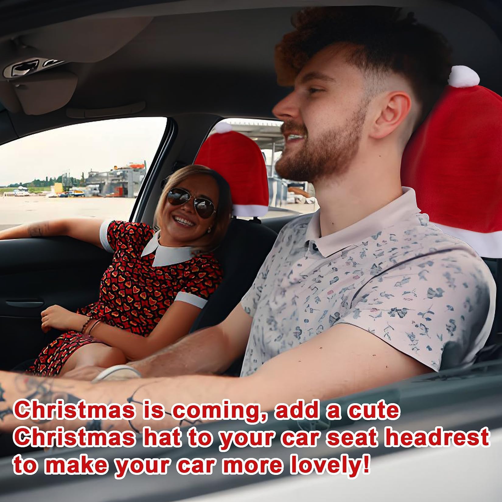 4PCS Universal Santa Claus Hat Car Headrest Covers - Festive Christmas Car Decoration for Holiday Parties, New Year Celebrations, and Seasonal Car Accessories