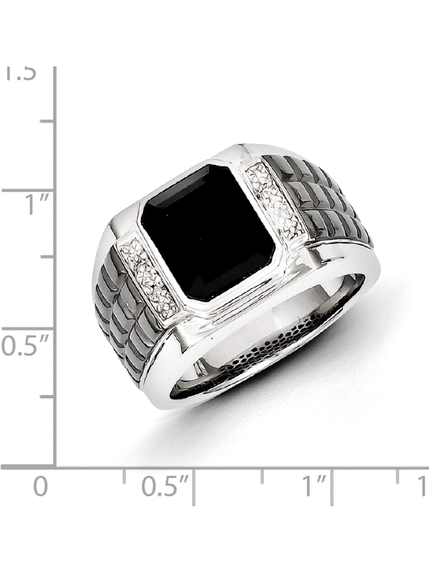 Sterling Silver Men's Ring with Diamond & Onyx - Black Rhodium Plated Square Band for Wedding, Anniversary & Formal Occasions | White Night Diamonds Jewelry