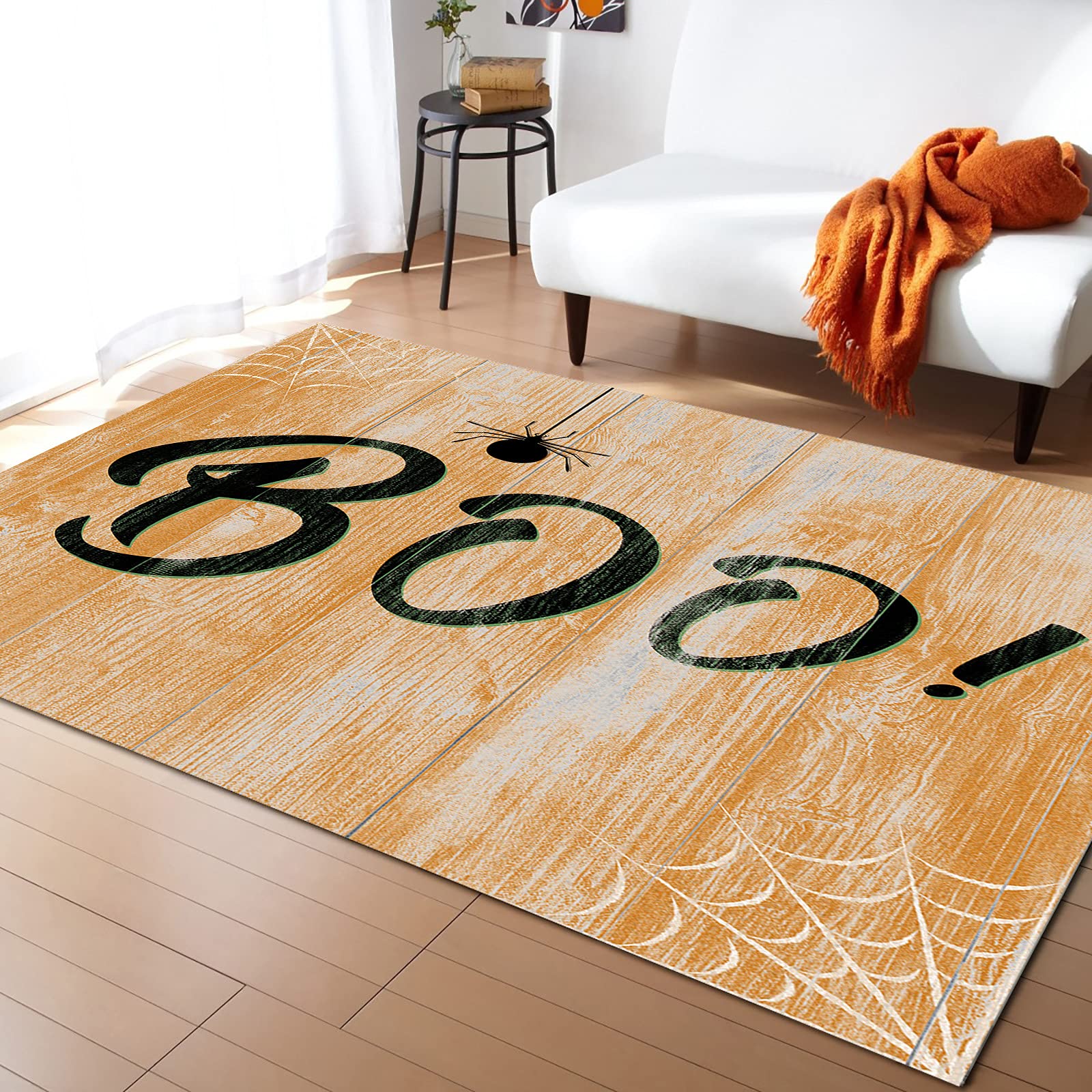 Ultra Soft Plush Area Rugs for Bedroom - Non-Slip Halloween Spider Design Retro Wood Grain Carpet | Cozy Indoor Floor Mats for Living Room, Dorm & Nursery | Absorbent Throw Rug for Home Decor