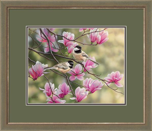 Chickadees and Magnolias Signed Art Print - Handmade Wall Decor for Living Room, Bedroom & Office