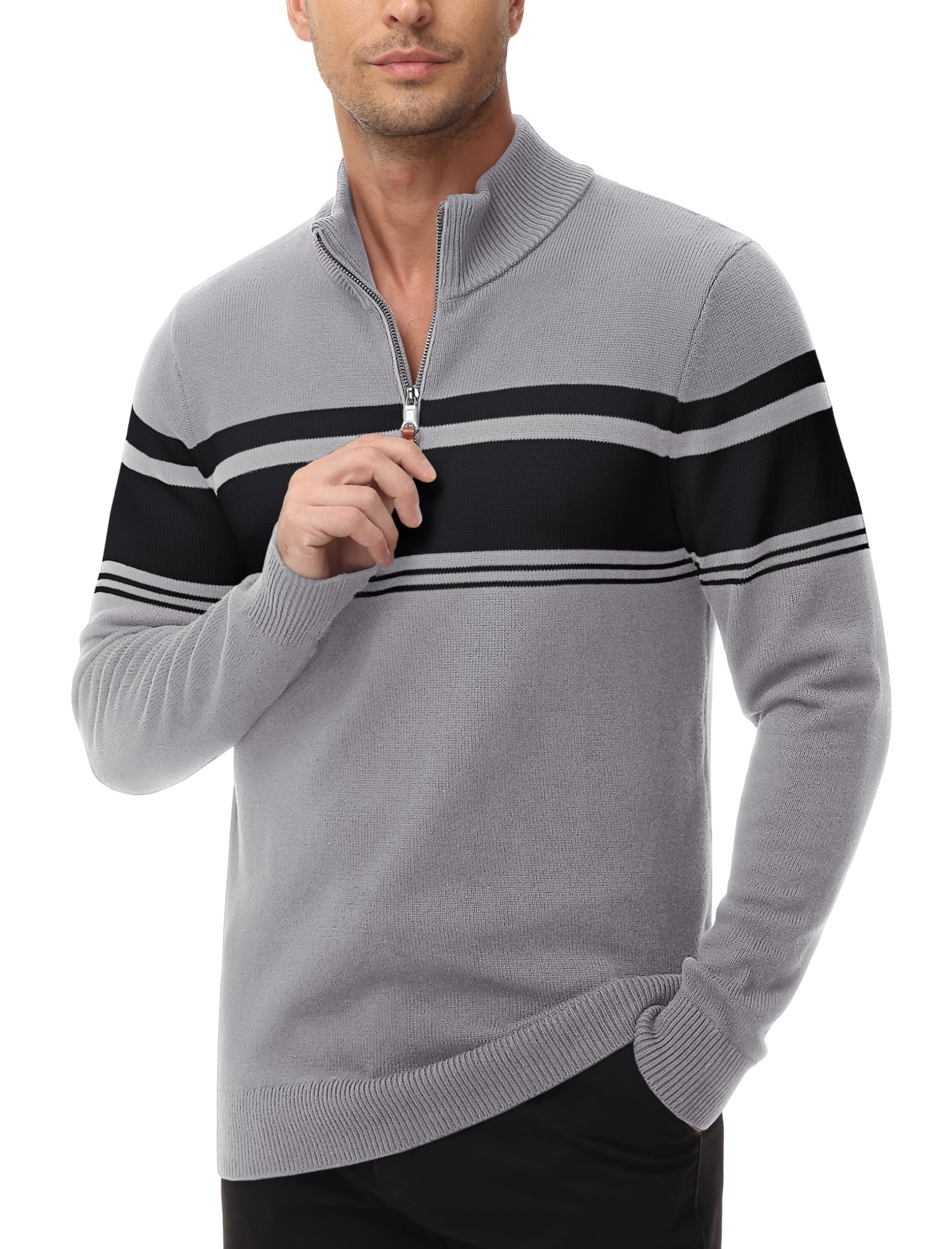 MAGCOMSEN Men's 1/4 Zip Cotton Sweater Pullover - Striped Polo Sweatshirt for Fall & Winter | Warm Casual Knit Top for Work, Outdoor Activities & Everyday Wear