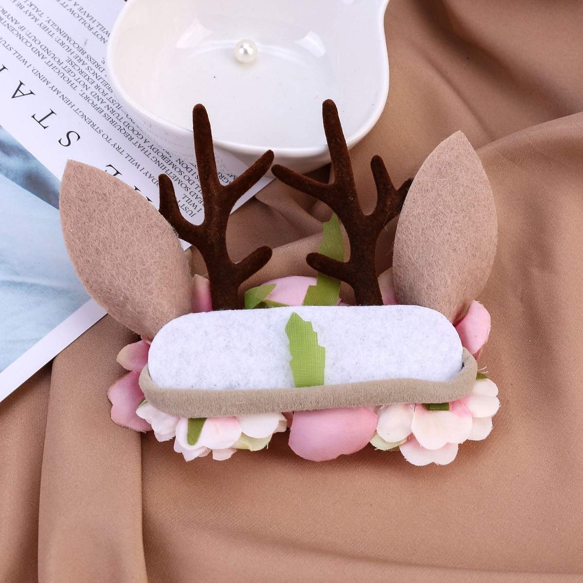 Baby Antler Headband - Newborn Rose Floral Crown Wreath with Berries for Photography, Baptism, and Special Occasions
