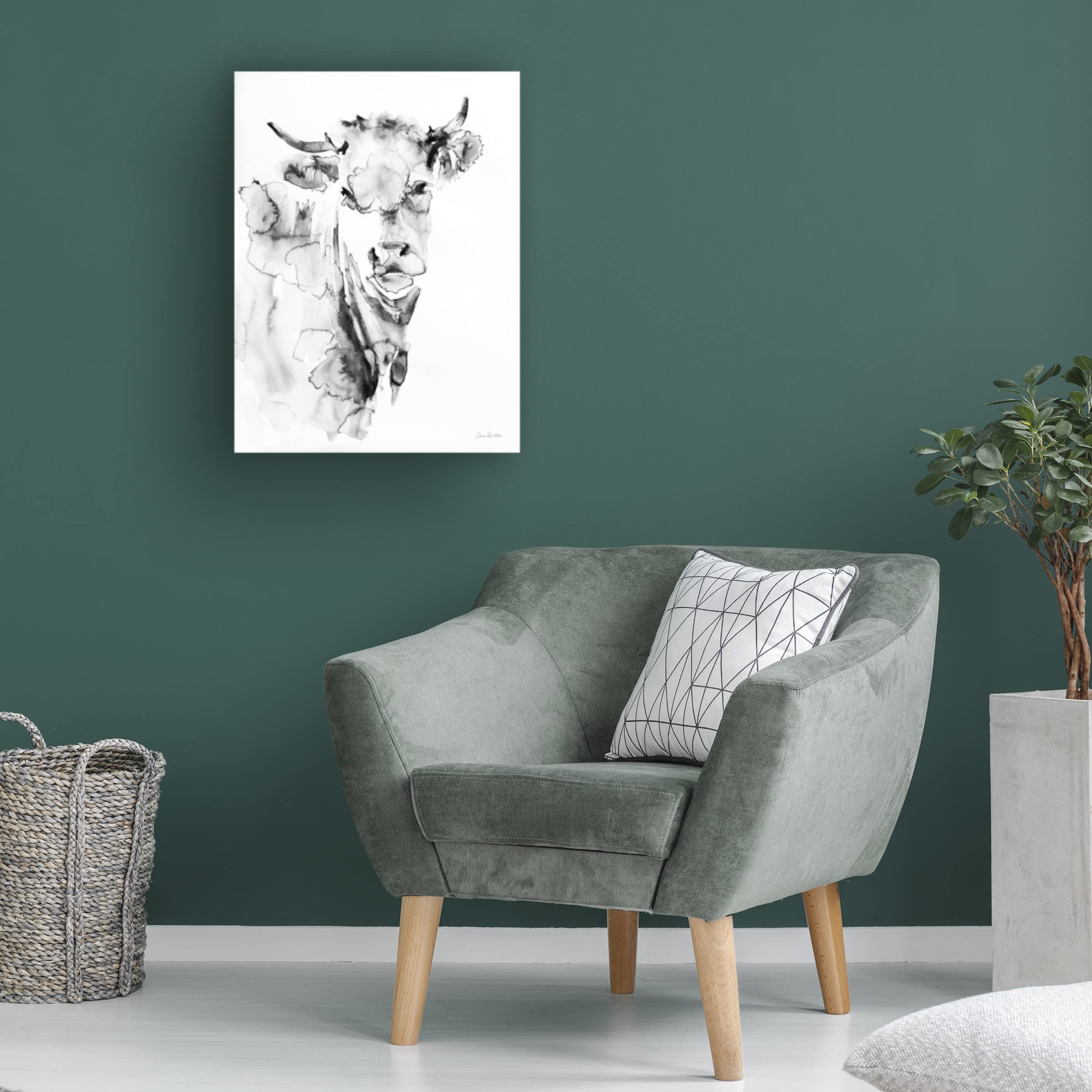 Trademark Fine Art 'Village Cow Gray' Canvas Wall Art by Aimee Del Valle - Hand-Painted Landscape Painting for Living Room, Bedroom & Office Decor