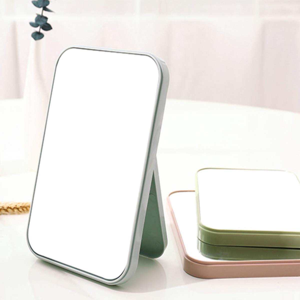 Pepplo Foldable Desktop Makeup Mirror - Portable Square Vanity Mirror with LED Lights for Women | Perfect for Home, Travel & Dorm Room (Blue)