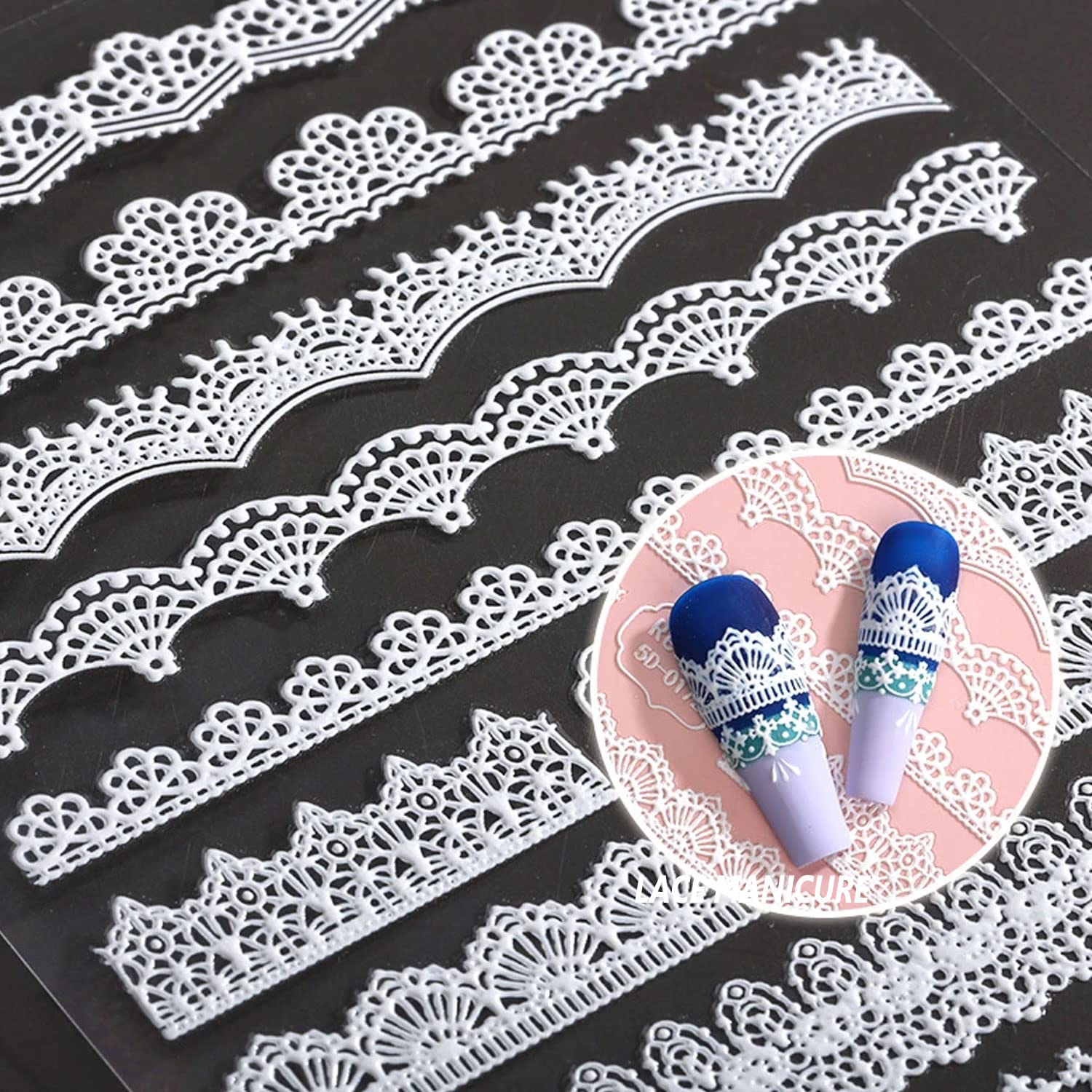 5D Embossed White Flower Lace Nail Art Stickers - Self-Adhesive Wedding Nail Decals for Women & Girls - DIY Manicure Decor for Bridal, Prom, Party & Special Occasions