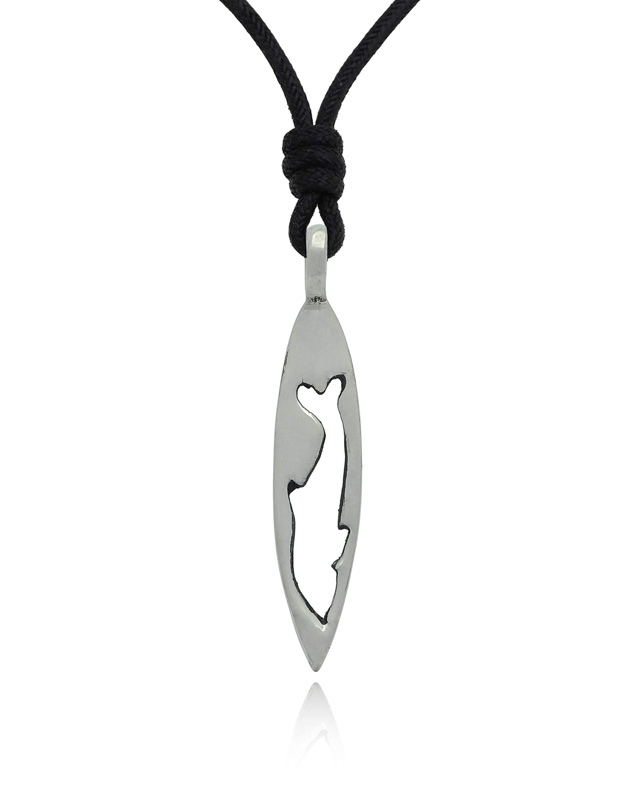 Dolphin Surfboard Silver Pewter Charm Necklace Pendant - Unique Beach Jewelry for Surfers & Ocean Lovers - Perfect for Beach Parties, Summer Vacations & Water Sports