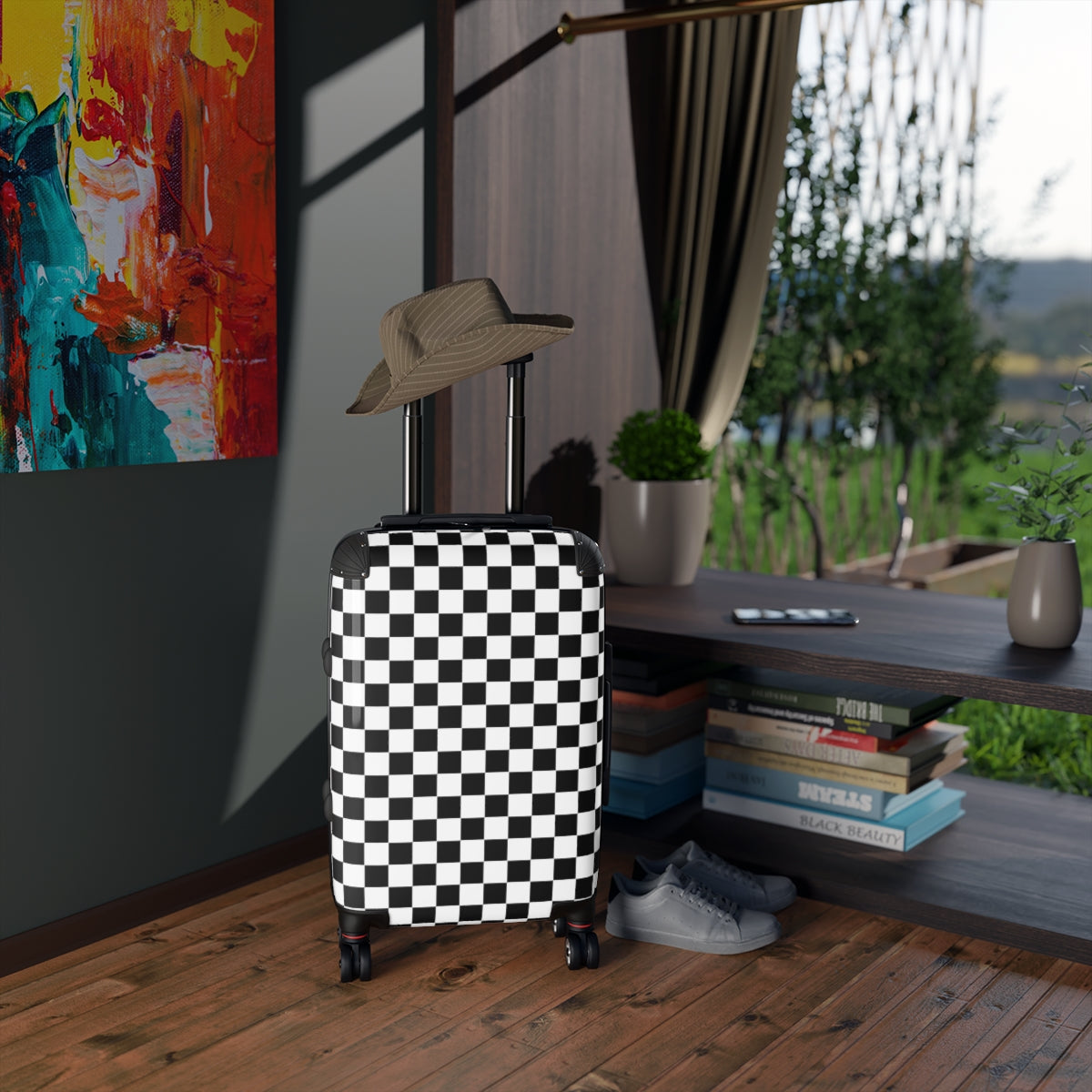 Checkered Hard Shell Cabin Suitcase with 360° Swivel Wheels, Combination Lock & Adjustable Handle - Durable Carry-On Luggage for Air Travel, Business Trips & Weekend Getaways