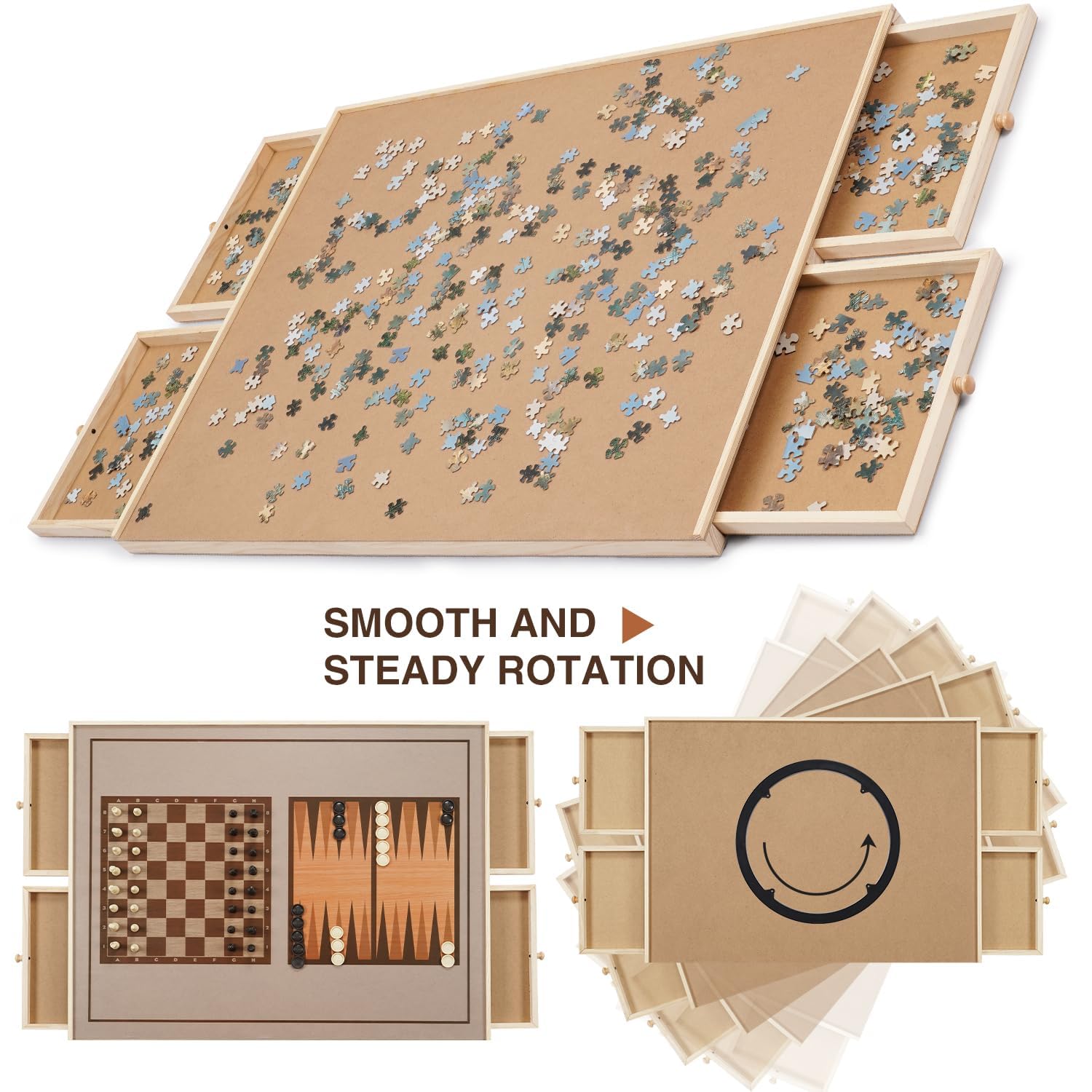1500-Piece Wooden Puzzle Board with 4 Drawers - 36