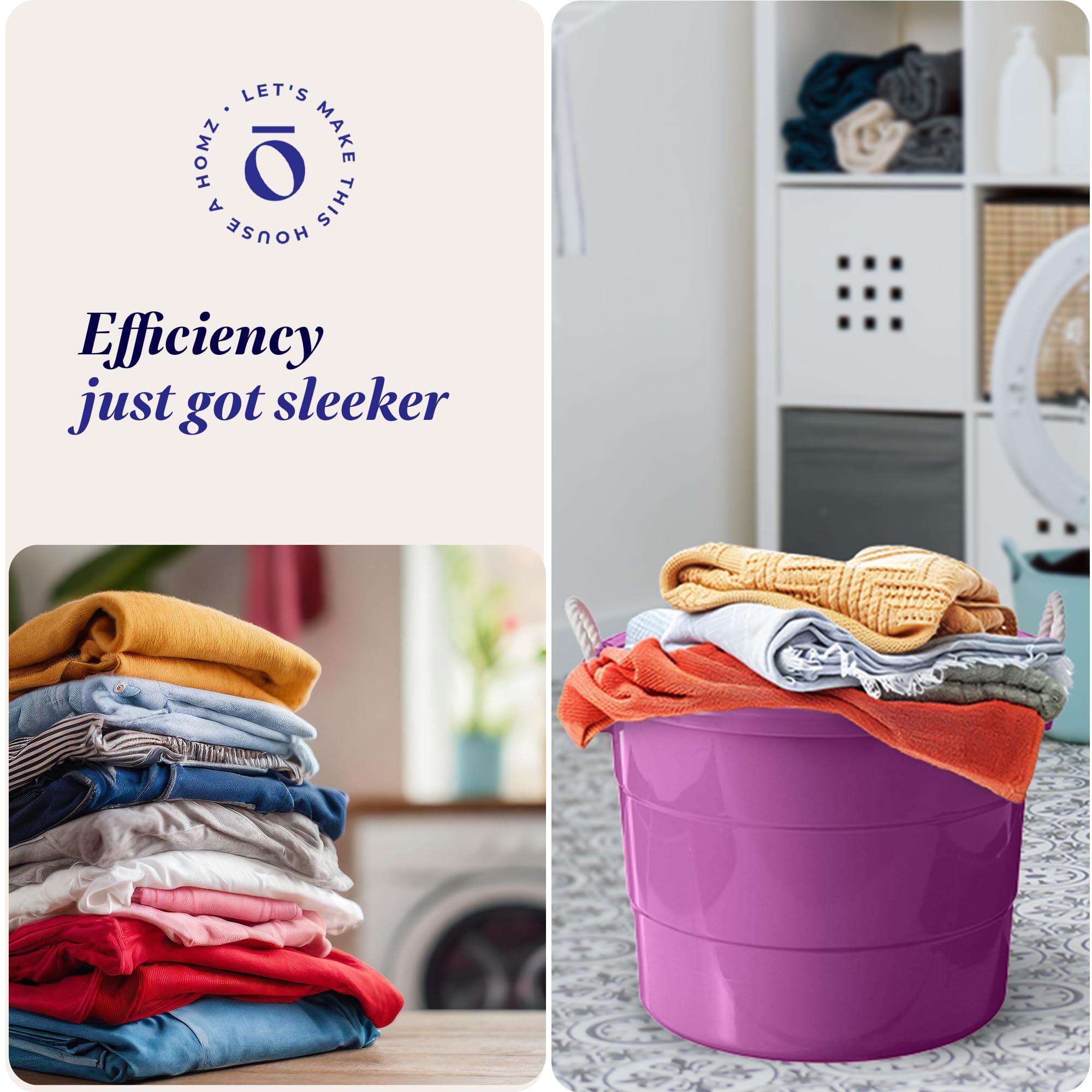 HOMZ 4-Pack 17 Gallon Large Plastic Storage Buckets with Rope Handles - Heavy Duty Utility Tubs for Laundry, Cleaning, Organizing (Purple) - Perfect for Home, Garage, and Outdoor Storage