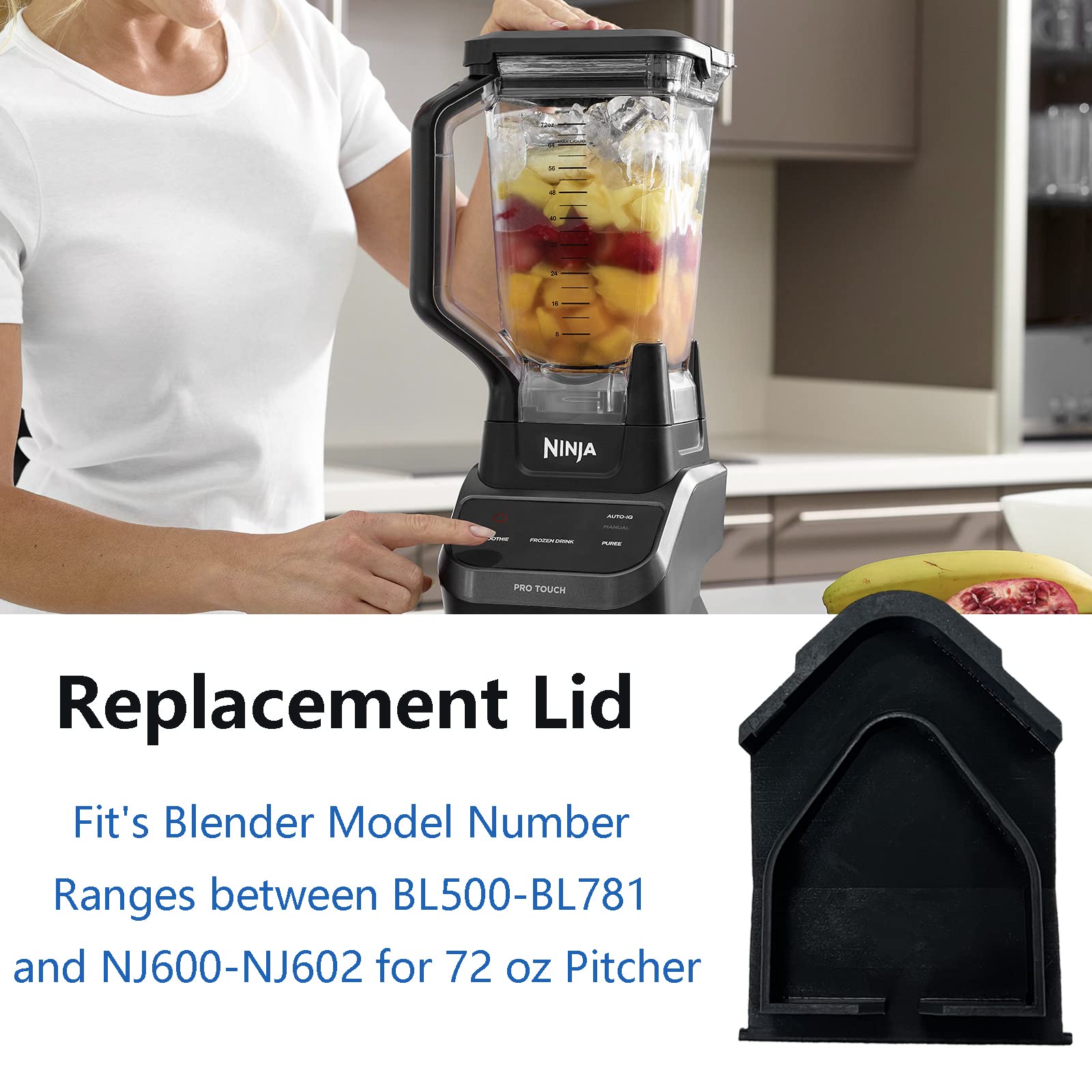 2PCS Spout Cover for Ninja Blender Lid - Replacement Parts for Ninja Blender 72 oz Pitcher - Compatible with NJ600-NJ602 & BL500-BL781 - Perfect for Smoothie Making & Food Processing - Durable Blender Accessories (Black)