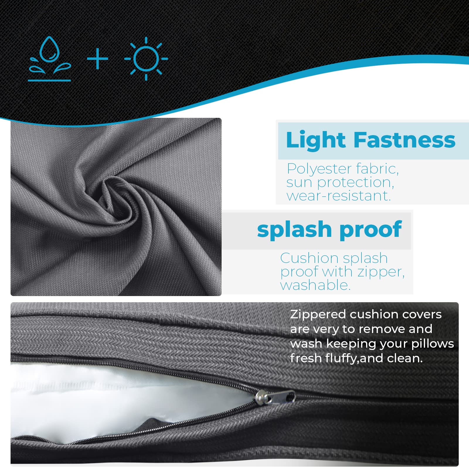 12-Piece Outdoor Patio Cushion Covers Set - Waterproof Replacement Slipcovers for Patio Furniture (6 Seat & 6 Back Covers with Zipper) - Durable Grey Sofa Couch Covers for Outdoor Use - Perfect for Garden, Deck, Poolside & Backyard Relaxation