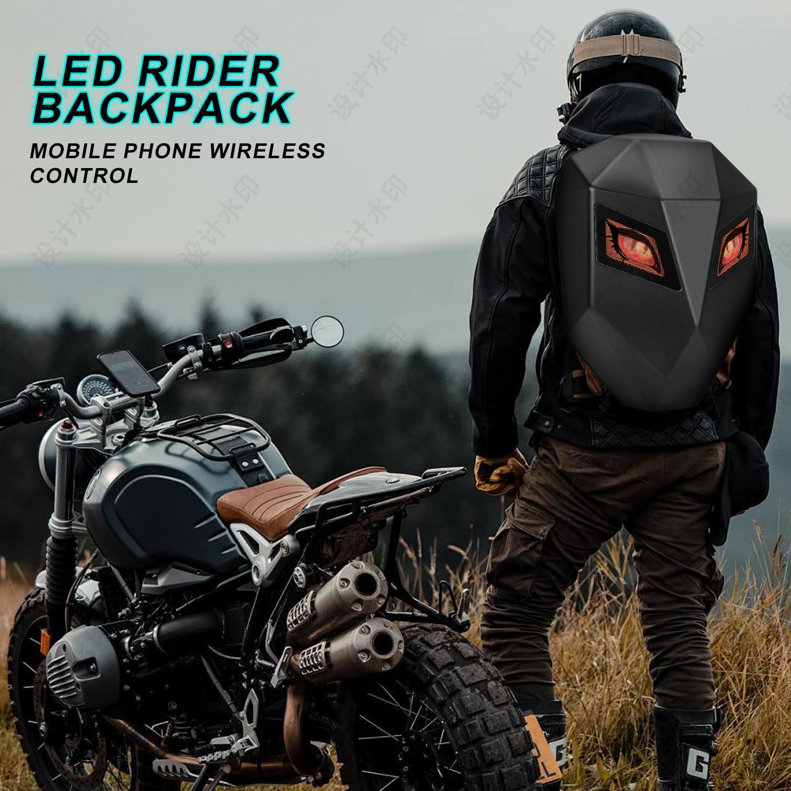 19-Inch Waterproof LED Motorcycle Backpack with Hard Shell & Custom Screen - Laptop Bag, Helmet Storage for Cycling, Camping & Outdoor Adventures