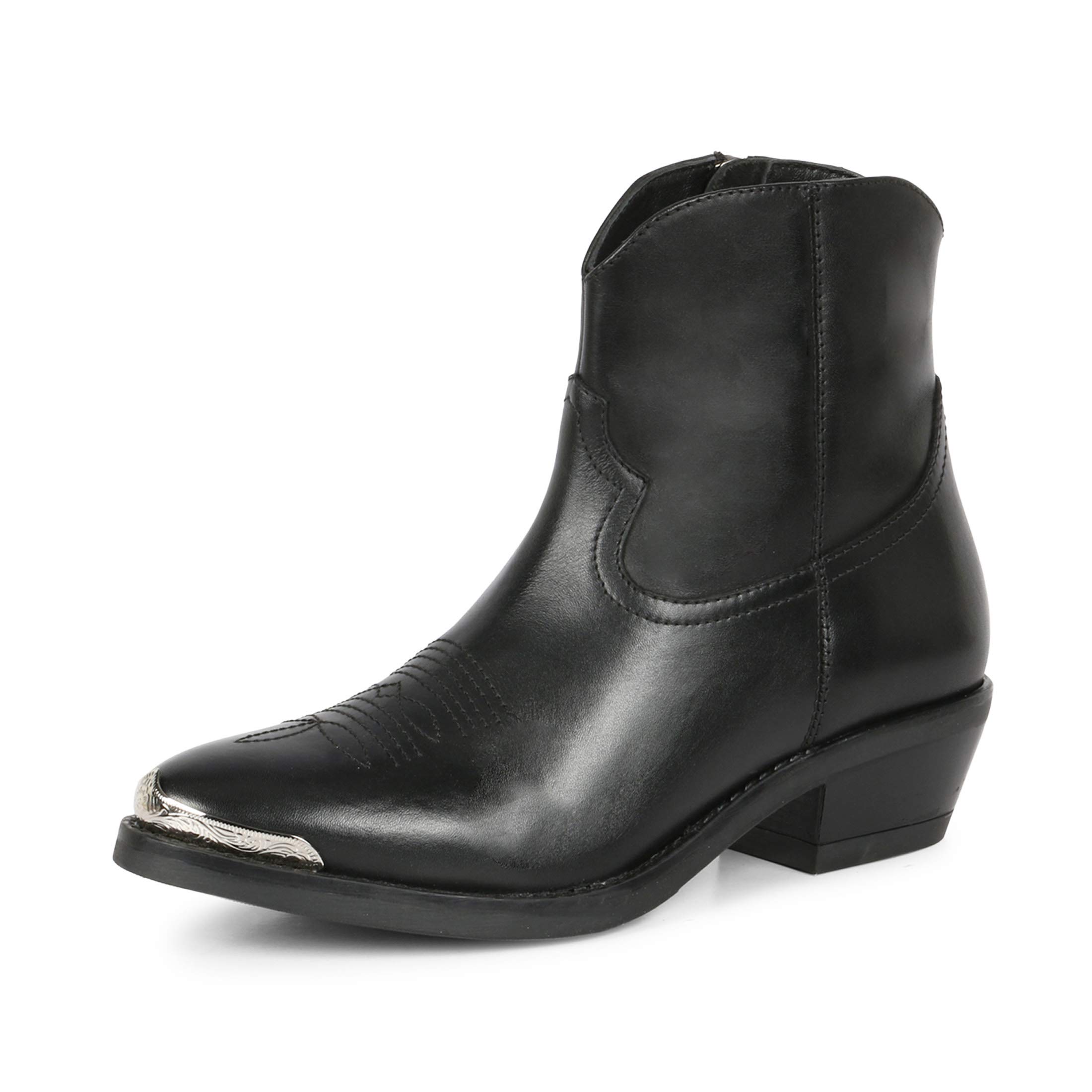 SaintG Women's Black Stitched Leather Stack Heel Ankle Boots - Stylish & Comfortable for Fall/Winter Fashion, Office Wear & Night Out