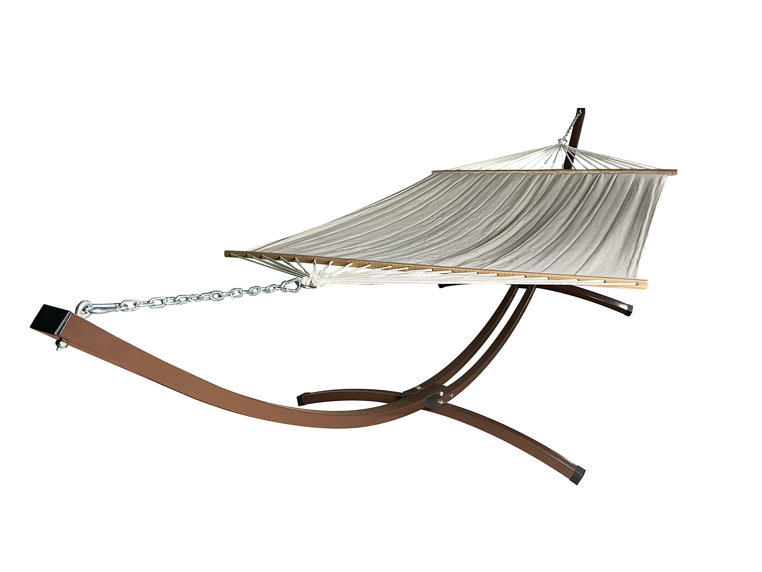 15 Ft. Heavy Duty Steel Arc Hammock Stand with Premium Quilted Hammock Bed - Indoor/Outdoor Use, Brown & Beige - Perfect for Backyard, Patio, Garden, and Beach Relaxation