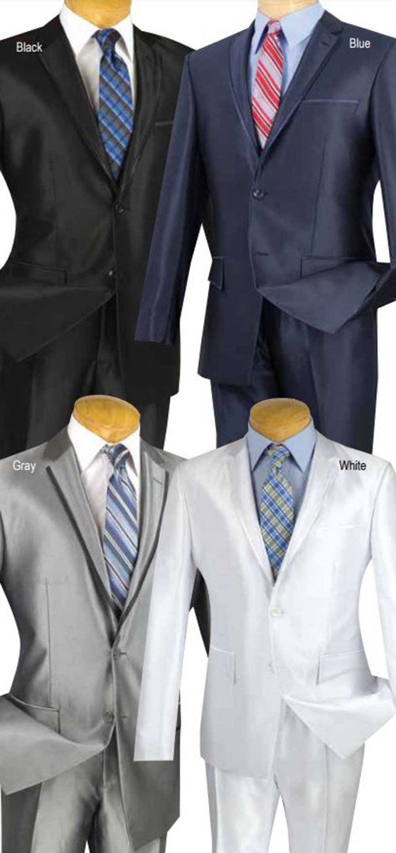 Vinci Men's Slim Fit 2 Button Single Breasted Shark Skin Suit with Trim S2RR-4 | Formal Business Attire for Weddings, Office & Special Occasions