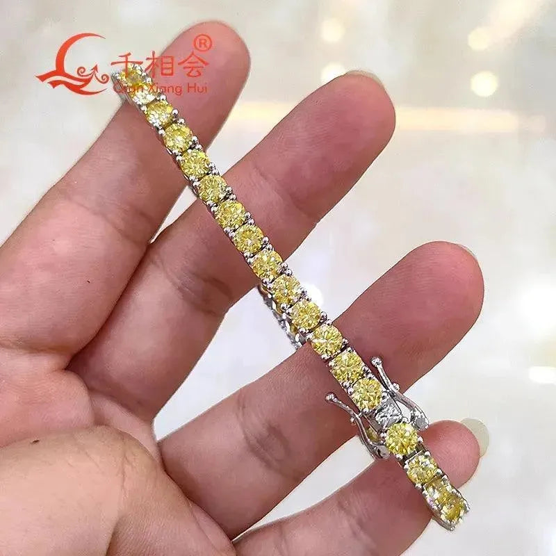 10K Real Gold 3mm 4mm 5mm Moissanite Tennis Bracelet - Vivid Yellow Luxury Jewelry Gift for Women - Perfect for Parties, Weddings & Special Occasions