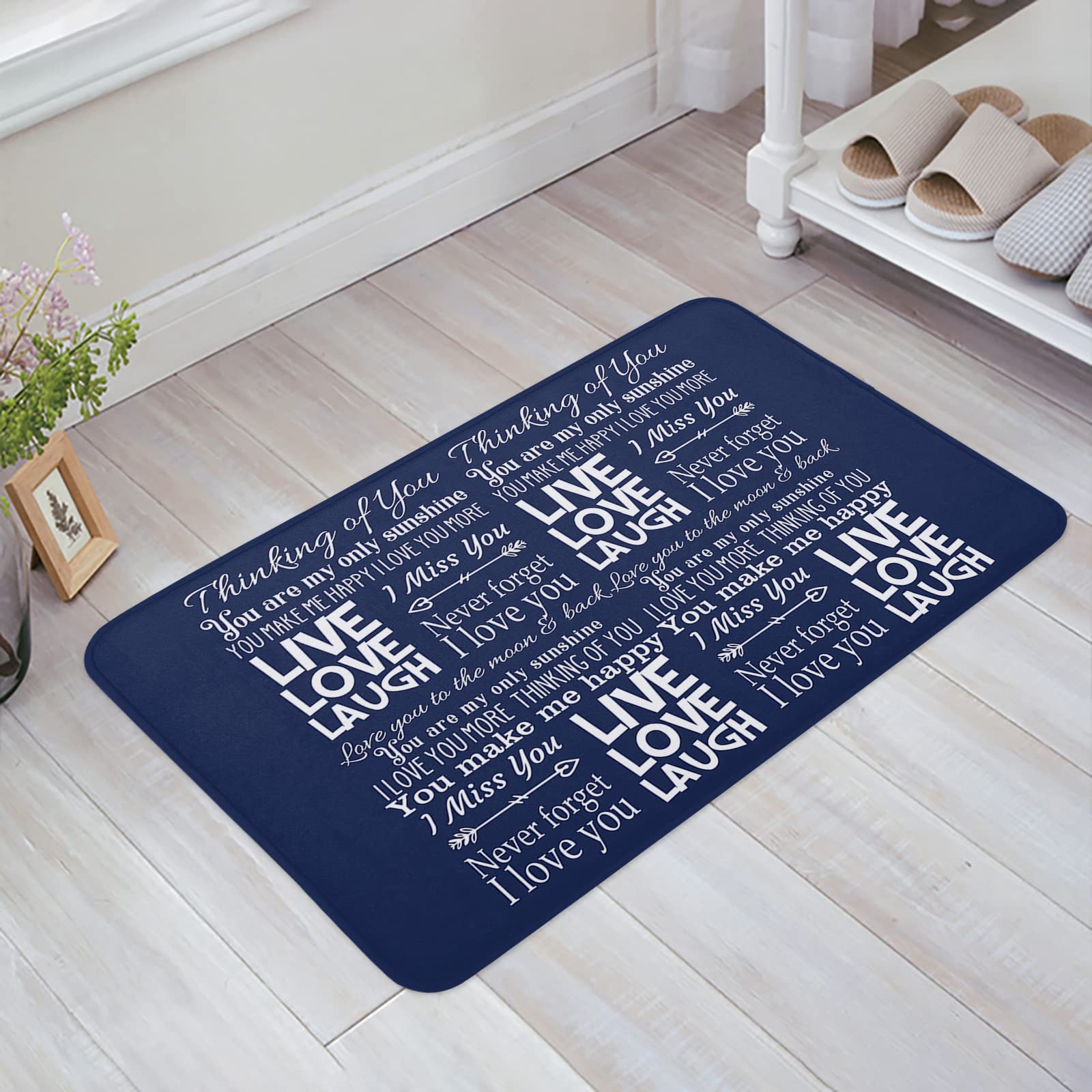 ARTSHOWING Best Friend Door Mat - Absorbent Low Profile Front Door Rug, Machine Washable Non-Slip Welcome Mat for Bathroom & Kitchen (20x31.5 Inch) - BFF Bestie Birthday Gift, Live Love Laugh Blue - Perfect for Home Entryway, Apartment Decor & Housewarming Gifts