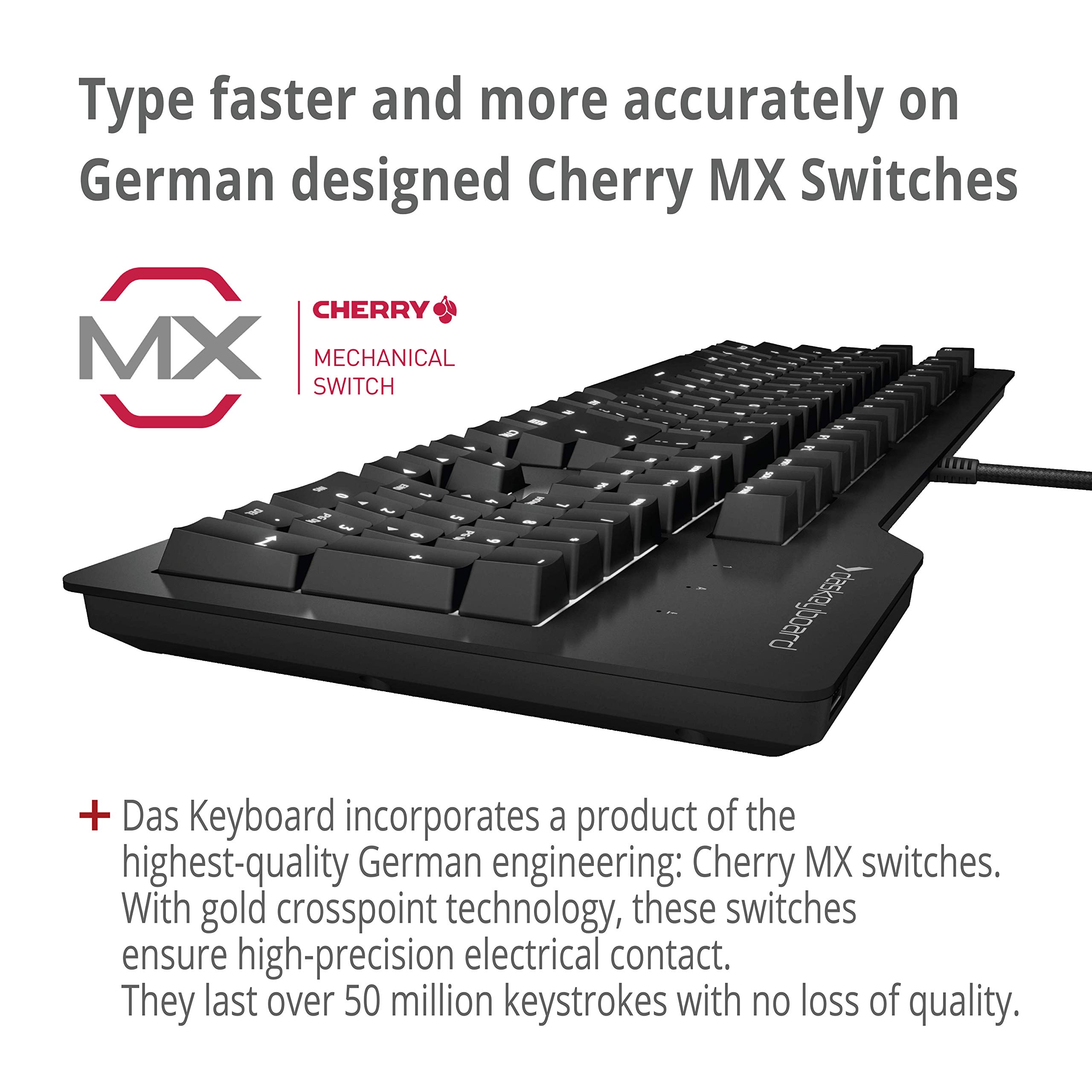 Das Keyboard Prime 13 Backlit Wired Mechanical Keyboard with Cherry MX Brown Switches - White LED Backlit Keys, USB Pass-Through & Aluminum Top Panel (104 Keys, Black) - Perfect for Gaming, Programming & Office Work