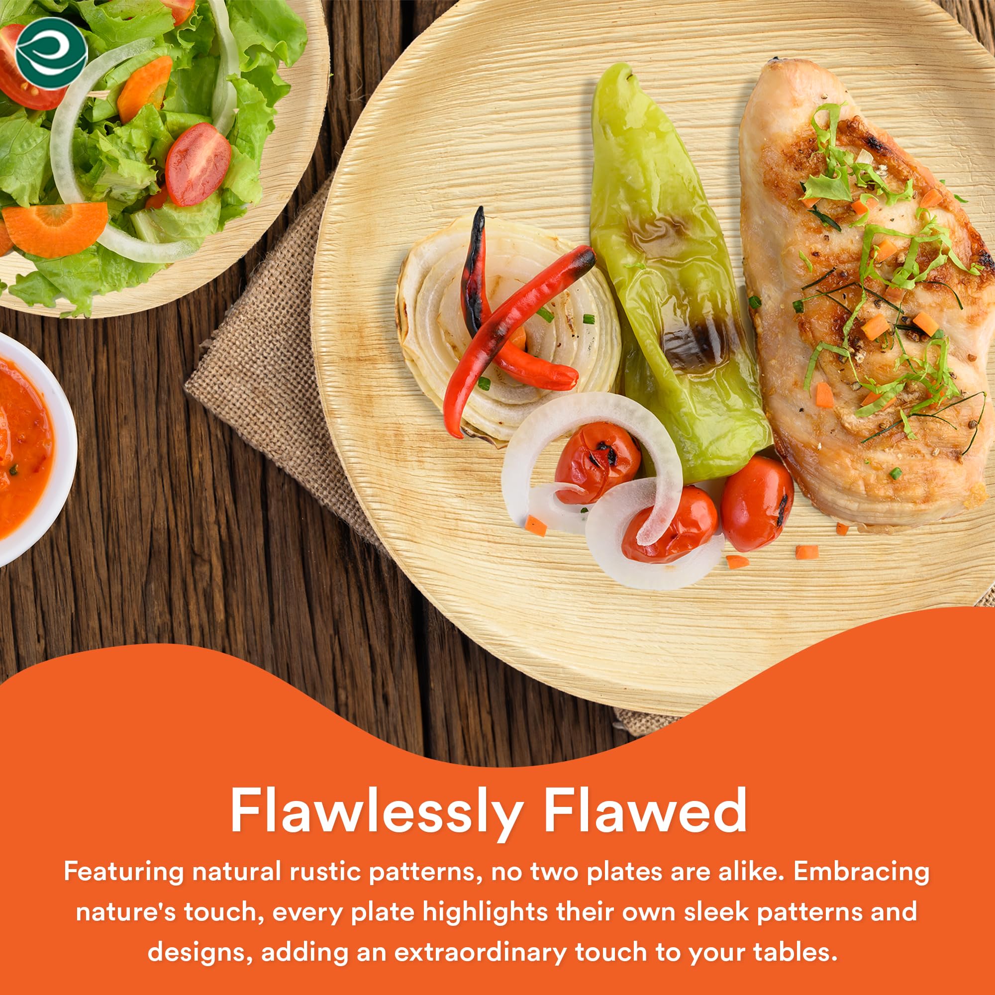 ECO SOUL Compostable 8 Inch Palm Leaf Round Plates (100 Count) - Biodegradable & Eco-Friendly Dinnerware | Microwave & Oven Safe | Perfect for Parties, Picnics & Sustainable Living