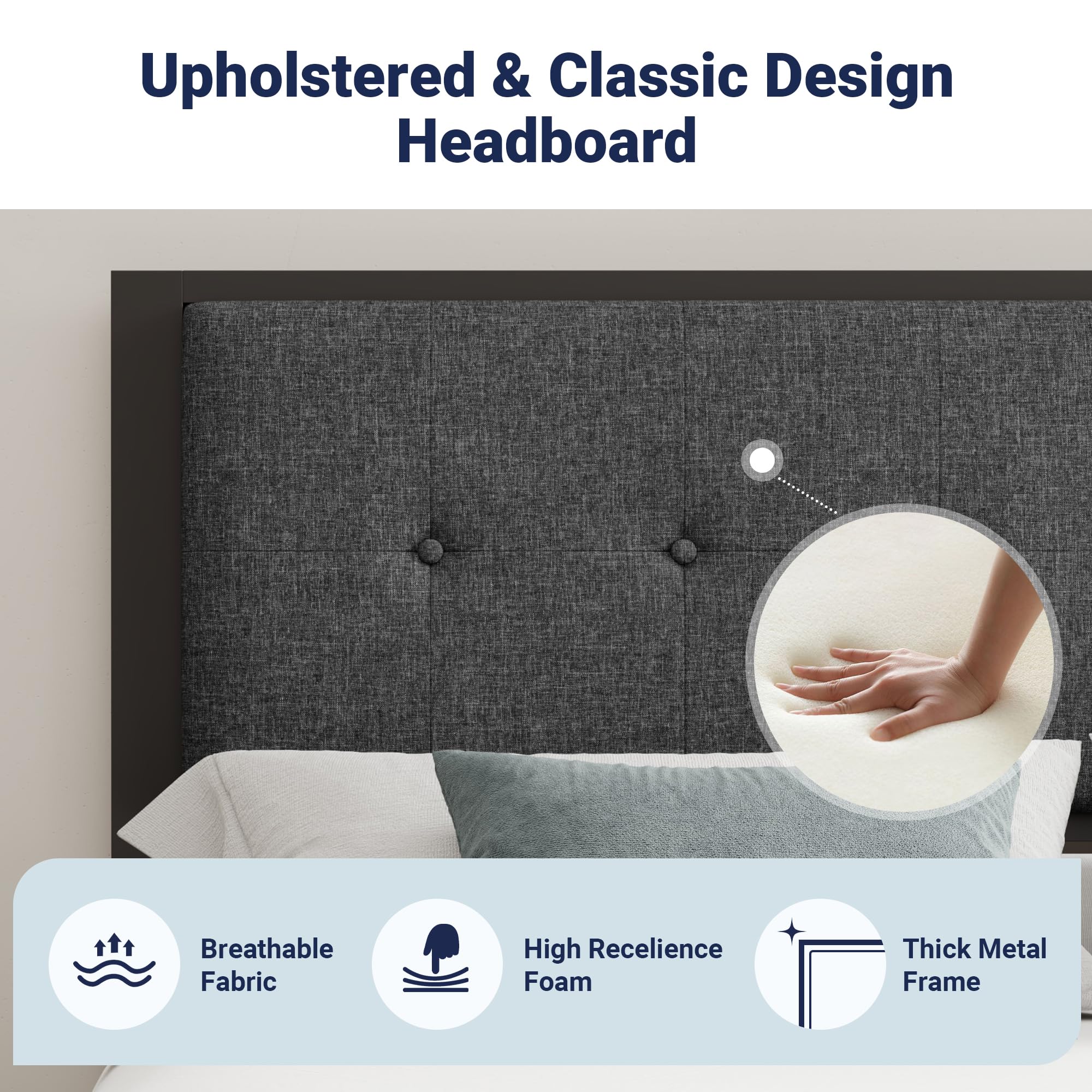 Allewie Twin Size Bed Frame with Upholstered Button Tufted Headboard - 12.4