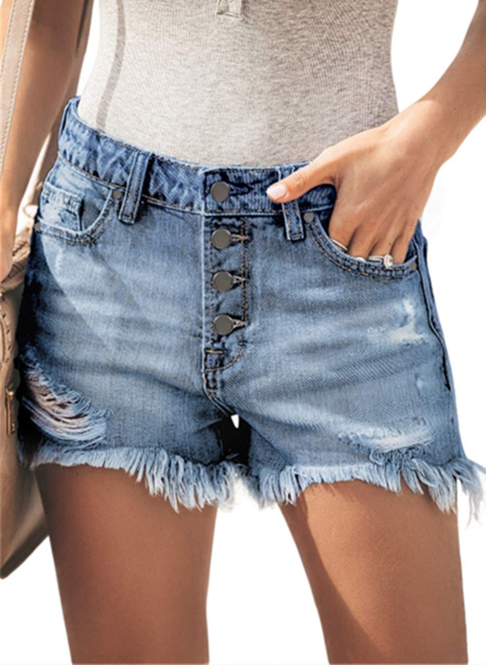 MODARANI Women's Distressed Ripped Denim Shorts - High Waisted Cut Off Jean Shorts for Summer | Perfect for Beach, Music Festivals & Casual Outfits
