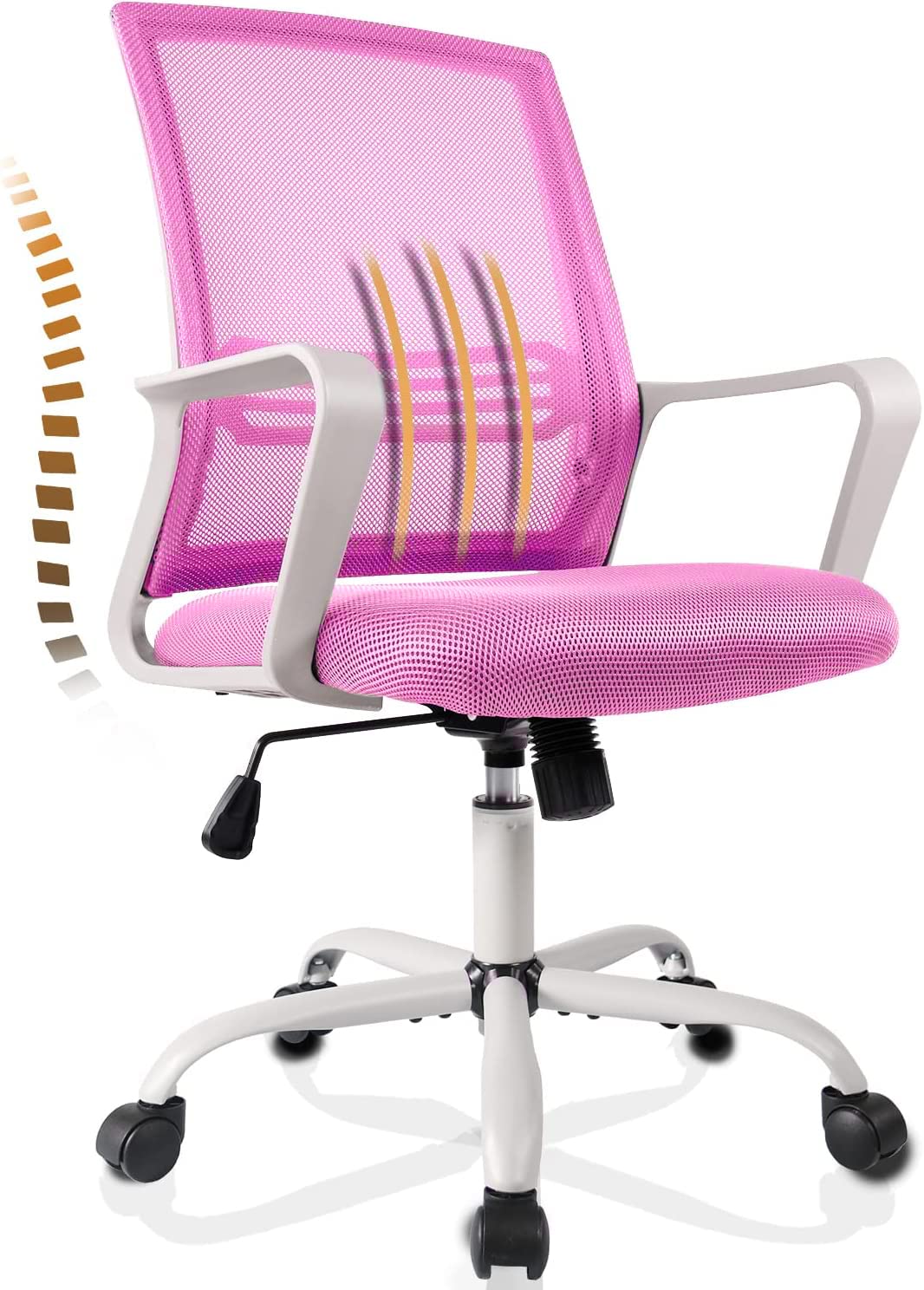 Ergonomic Mesh Office Chair with Adjustable Mid Back - Pink Swivel Rolling Computer Task Chair for Home Office, Gaming & Workspace Comfort