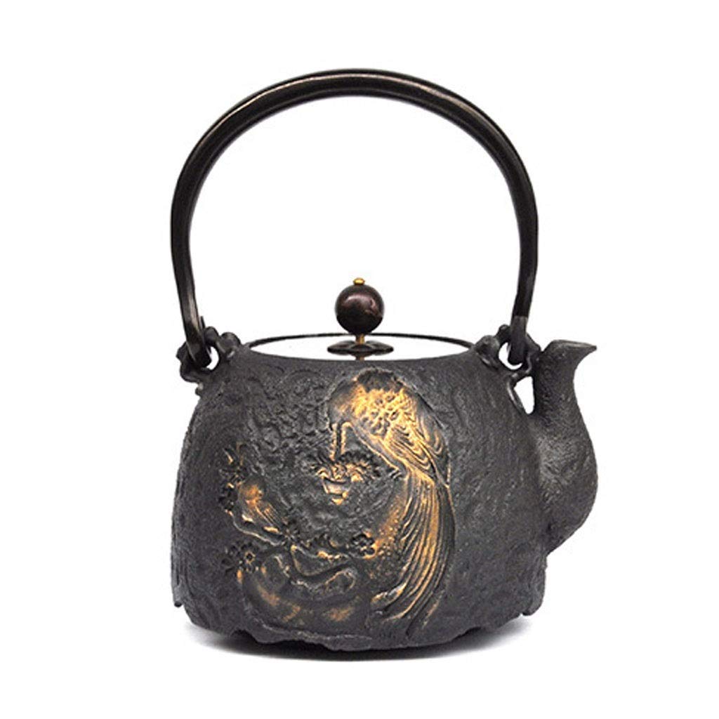 JHSHENGSHI 1.2L Cast Iron Teapot - Ceramic Coated, Uncoated Oxidized Inner Wall, Flat Bottom Tea Set for Stove Use - Rust Resistant & Durable - Perfect for Home, Office, or Outdoor Tea Ceremonies