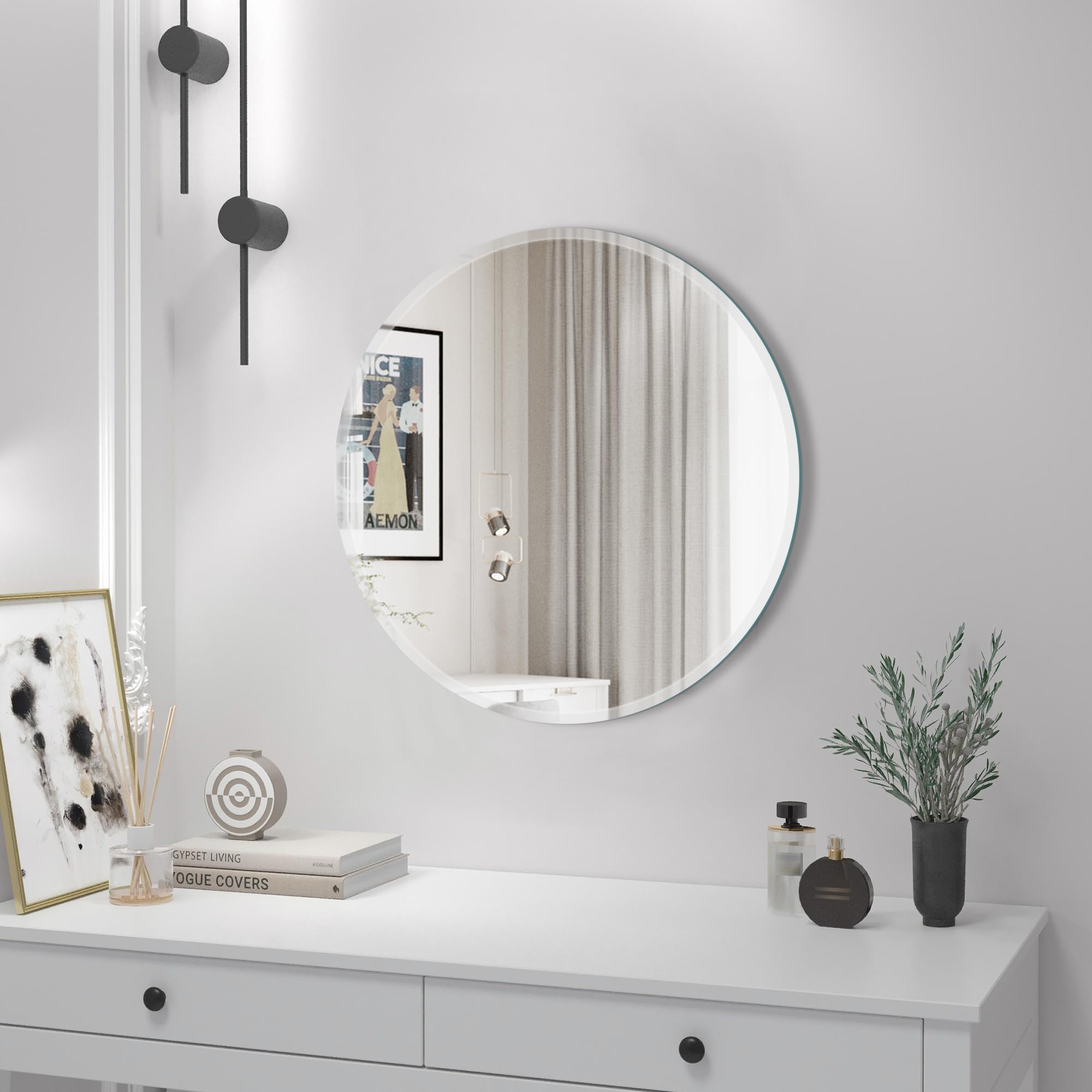 Arcus Home 18 Inch Round Beveled Frameless Wall Mirror - Perfect for Bathroom, Bedroom, Living Room, Vanity & Entryway Decor | Modern Home & Office Decoration