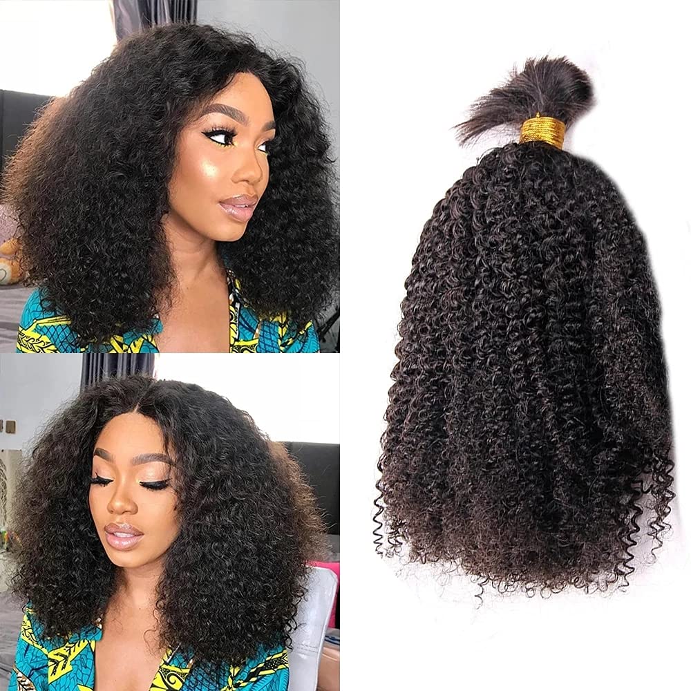 Mongolian Afro Kinky Curly Human Hair Bulk 100g (28inch) - No Weft Kinky Curly Human Hair Bundles Extensions for Black Women - Perfect for Braiding, Weaving, and Protective Hairstyles