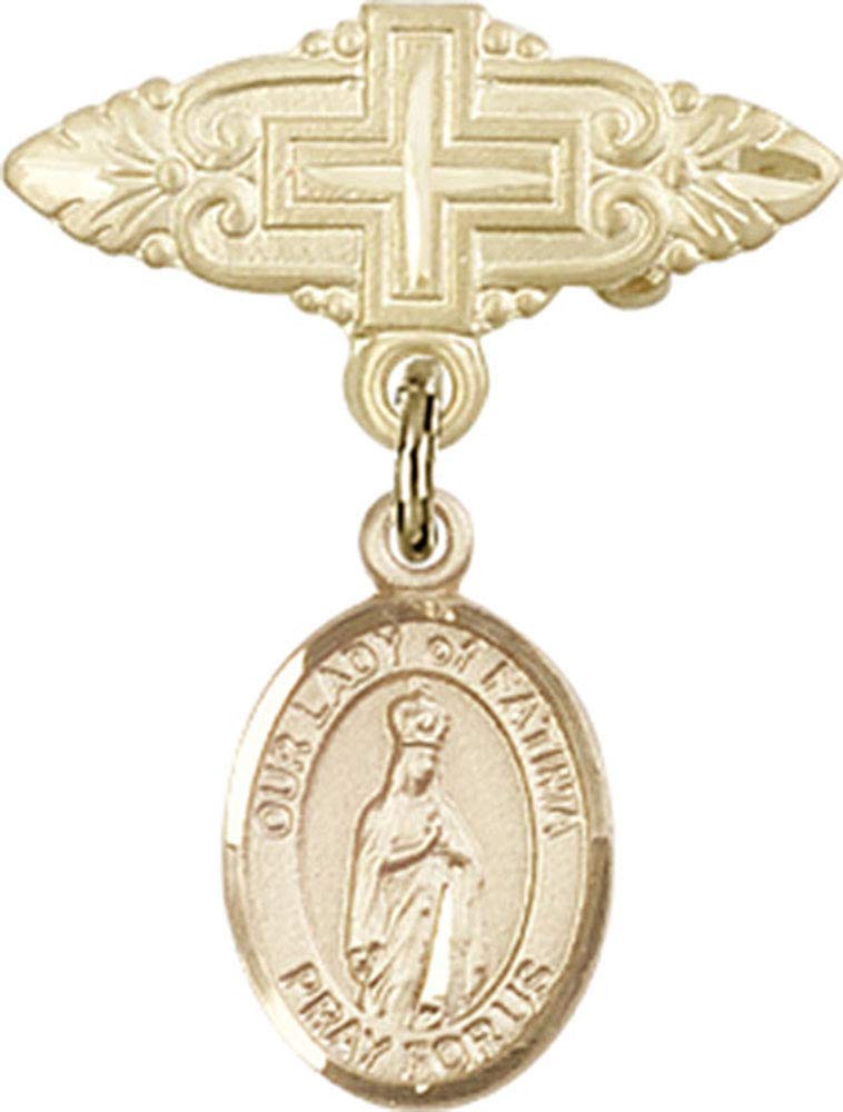 Our Lady of Fatima Gold Filled Baby Badge with Cross Pin - Religious Jewelry for Baptism, First Communion & Christening Gifts - Handmade in USA