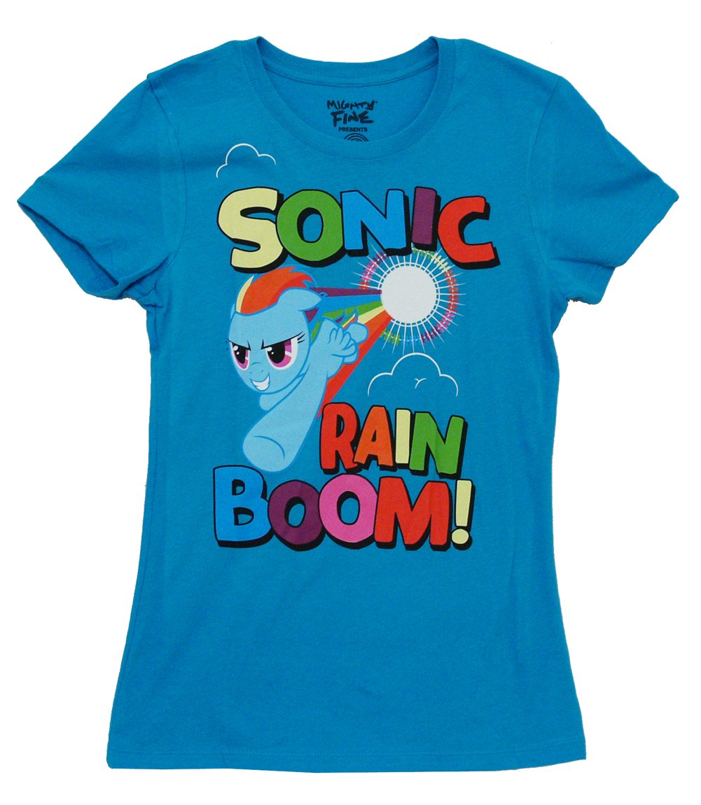 My Little Pony Sonic Rain Boom Turquoise Blue Graphic T-Shirt for Teens - Junior's Large Size | Casual Wear, Birthday Gifts, Anime Cosplay Outfits