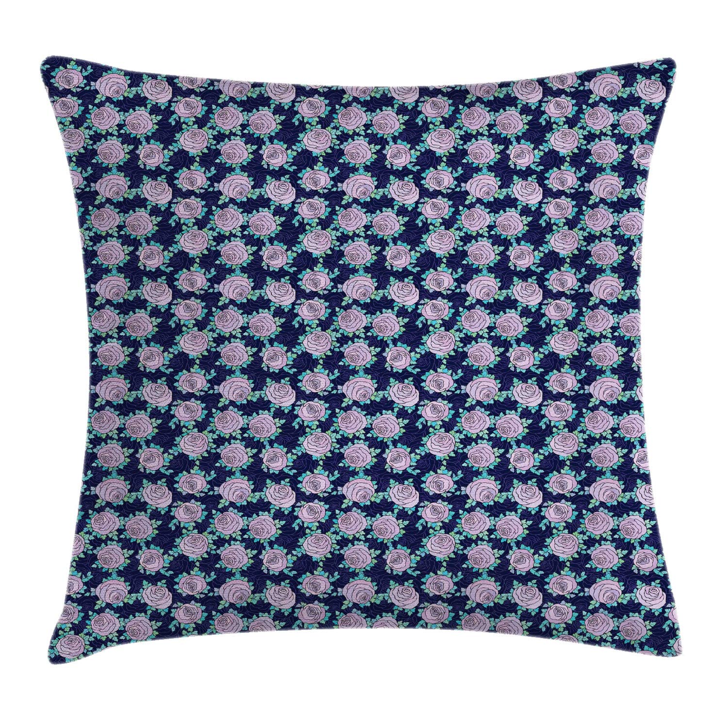 Ambesonne Rose Throw Pillow Cover 20x20 Inches - Romantic Floral Design with Blue Leaves, Feminine Home Decor for Living Room, Bedroom & Sofa - Indigo Aqua Lilac Square Cushion Case