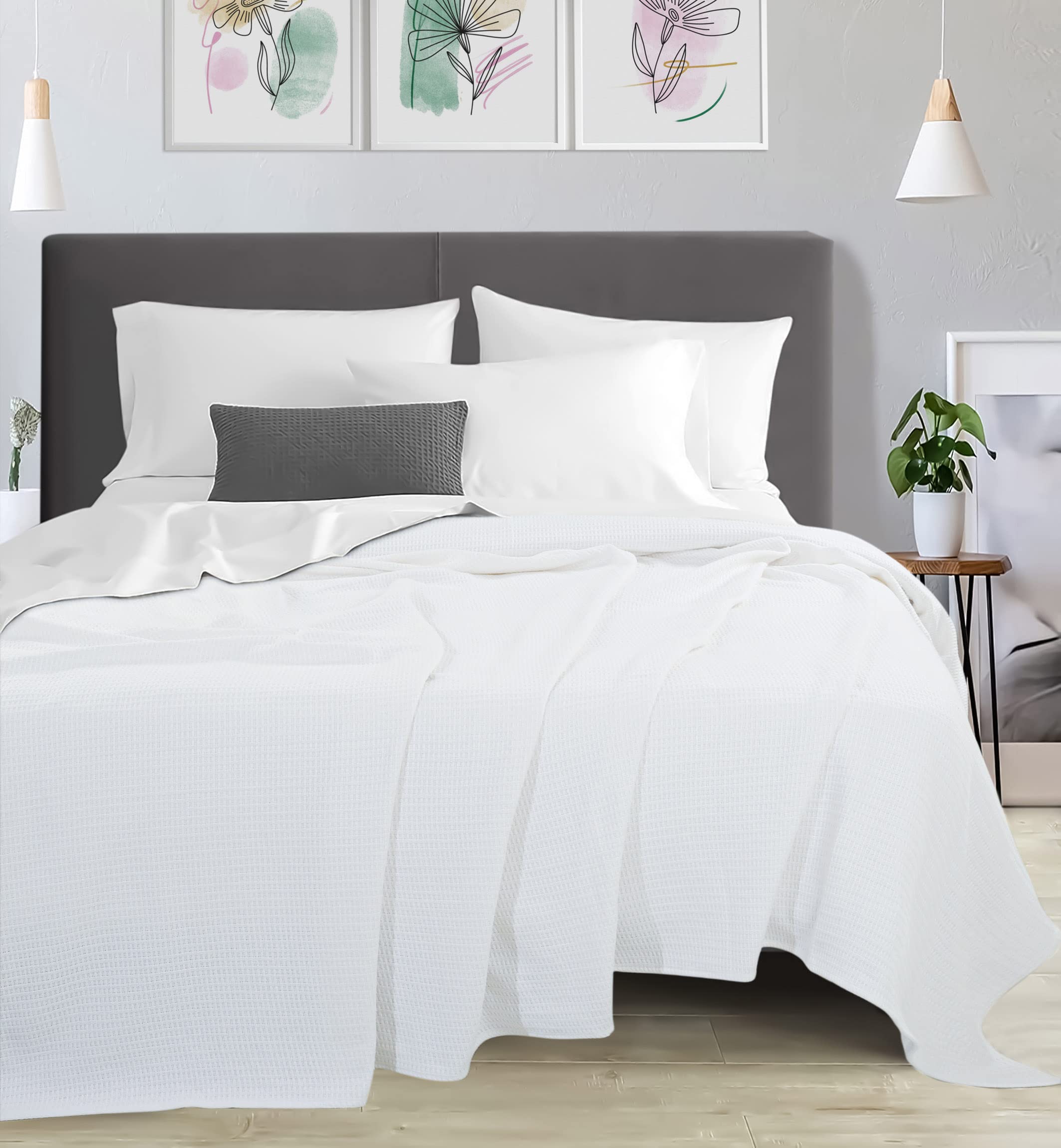 Premium King Size Cotton Blanket - Soft, Lightweight & Breathable All-Season Bedding - Classic Weave White Blanket for King Size Beds, Sofas & Couches (90