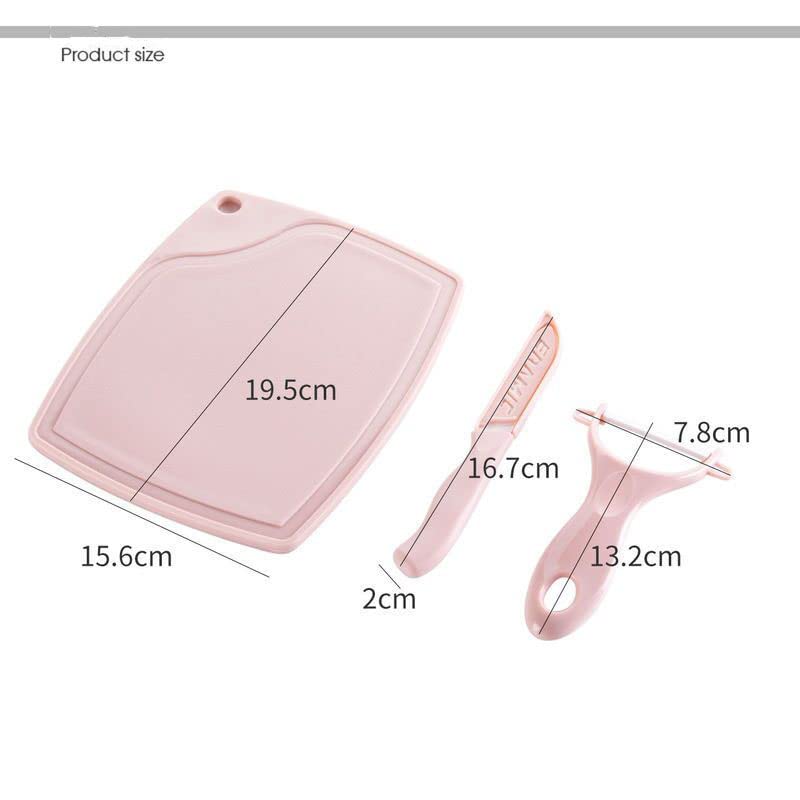 Premium Ceramic Fruit Knife Set - 3-Piece Kitchen Peeling Knives with Bamboo Cutting Board | Sharp Stainless Steel Blade, Ergonomic Handle | Perfect for Slicing Apples, Peeling Potatoes & Food Prep (Pink)