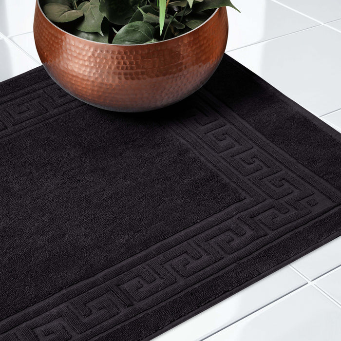 Premium Cotton 2-Piece Greek Key Border Bath Mat Set - Ultra Absorbent, Non-Slip Bathroom Rug - Perfect for Modern Bathrooms, Master Suites & Spa-Like Retreats